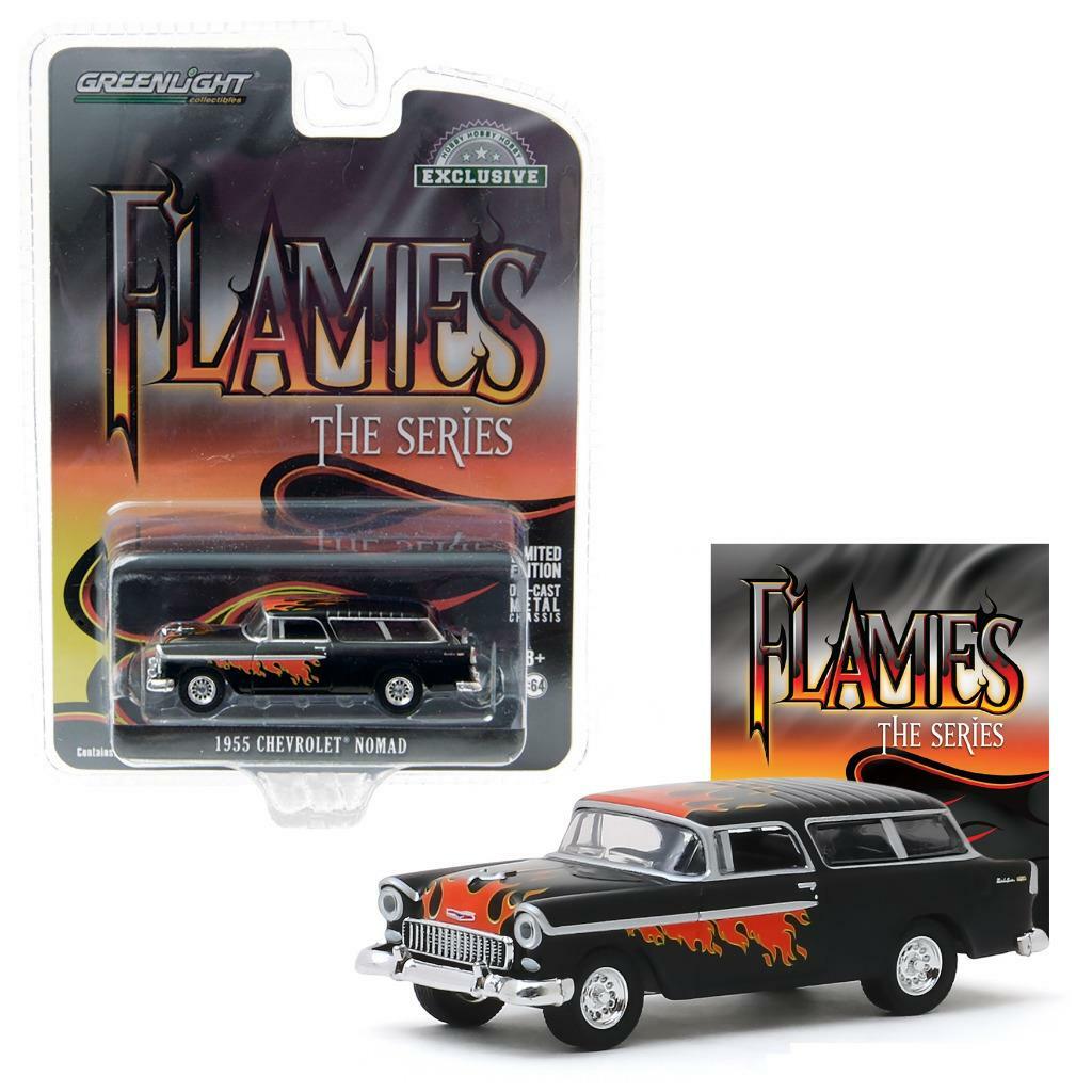 GREENLIGHT 30117 1955 Chevrolet Nomad – Black with Flames Diecast Car 1:64