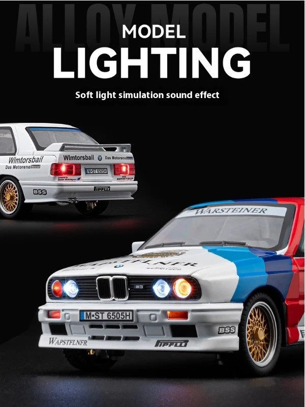1:24 BMW M3 E30 Diecast Sports Car Model – Sound & Light Floral Edition Toy Gift