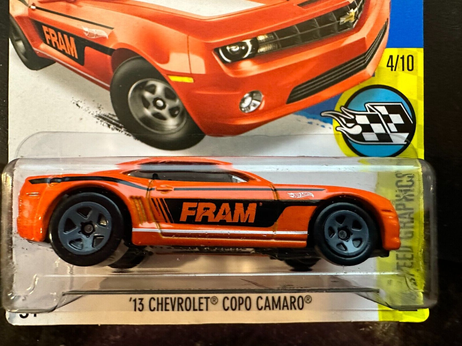 2016 HOT WHEELS (Lot of 2) – 2013 CHEVROLET COPO CAMARO – Orange & Black (FRAM)