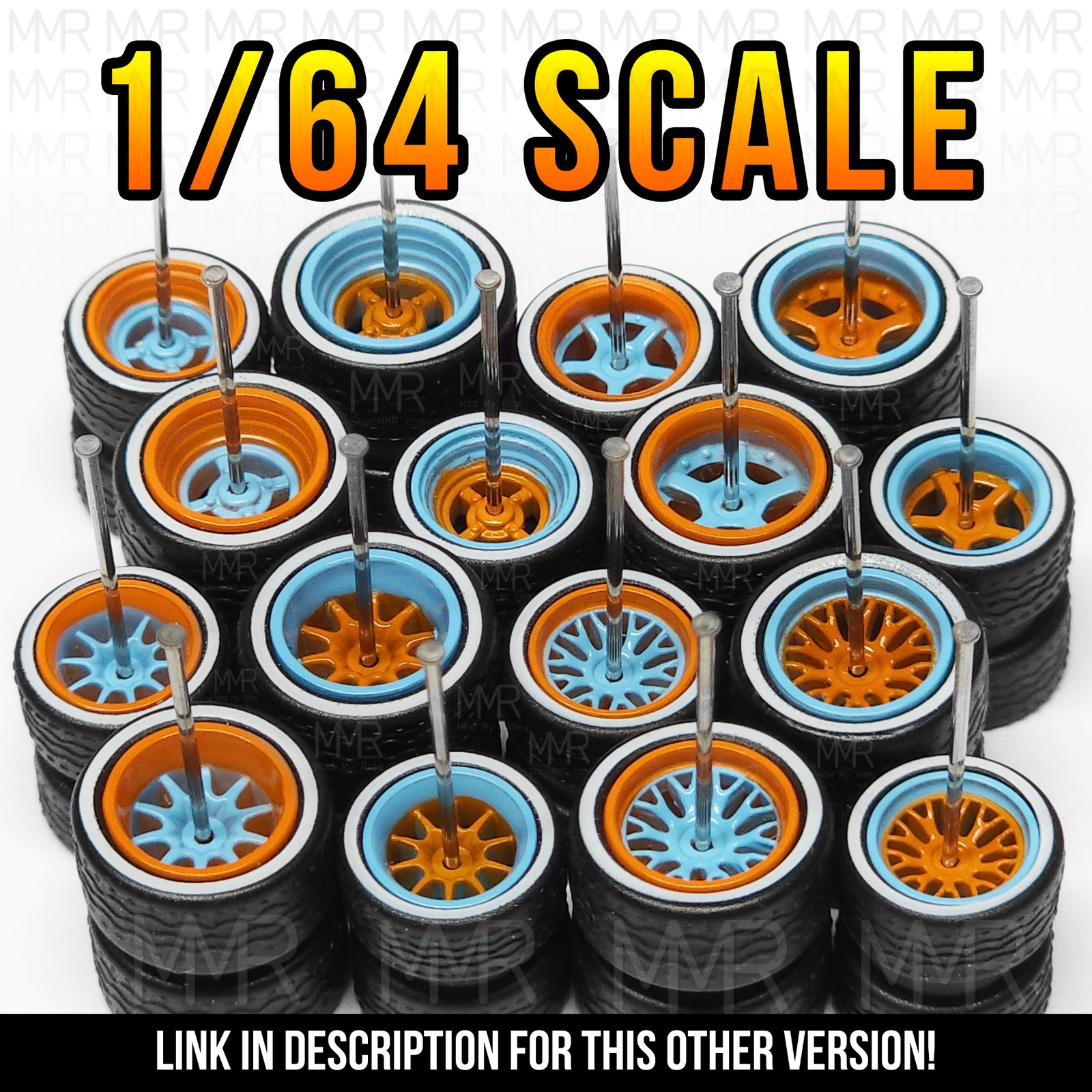 1/64 Scale GULF – Goodyear Letter Real Rider Wheels Rubber Rims Tire Set for Hot