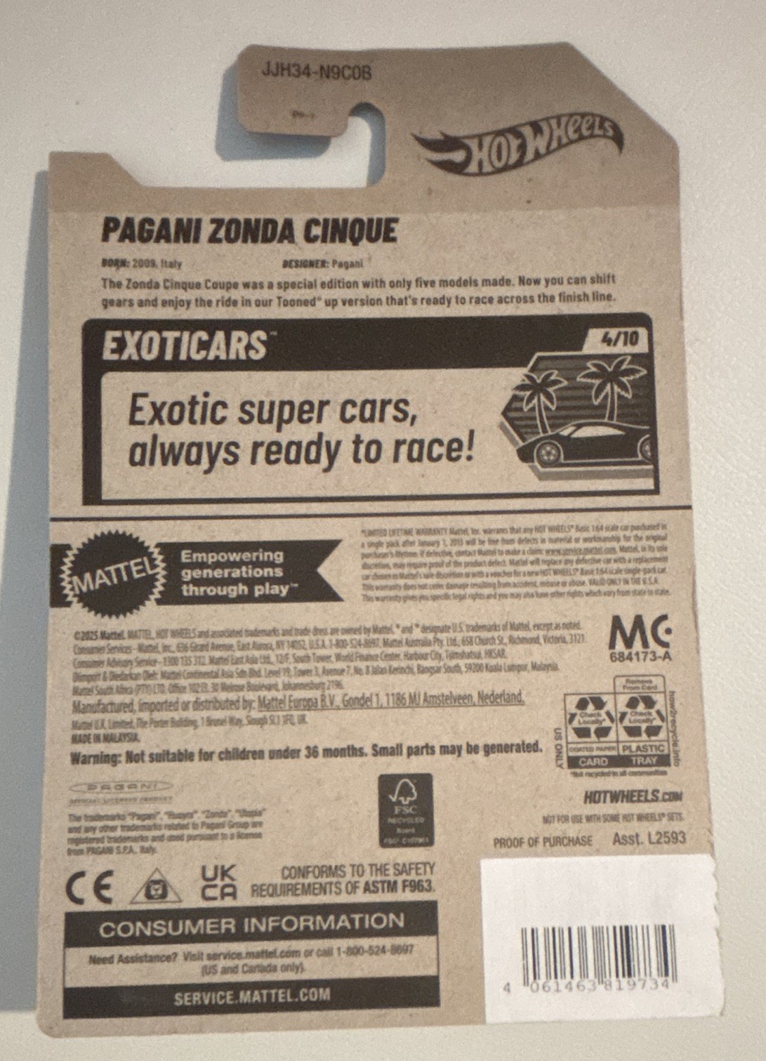 Hot Wheels Pagani Zonda Cinque White/Black Diecast 1:64 Exoticcars 2026 Unopened