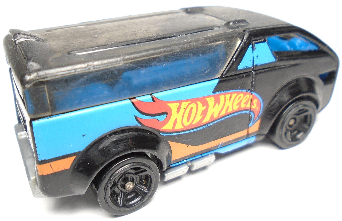 2013 HOT WHEELS BDC73 VANSTER BLACK & BLUE 1:64 DIECAST 2.5 ” VAN W/ ORANGE RED