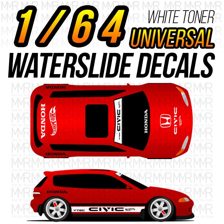 1/64 Scale CIVIC EF STRIPE Custom White Toner Universal WaterSlide Decals Hot