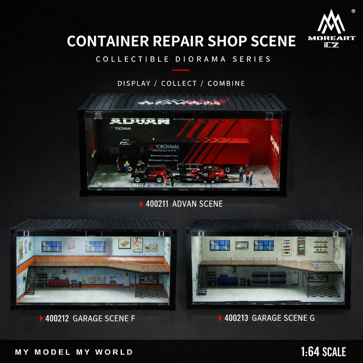 Diorama 1/64 Parking Lot Model LED Lighting Container Garage Display Case Scene