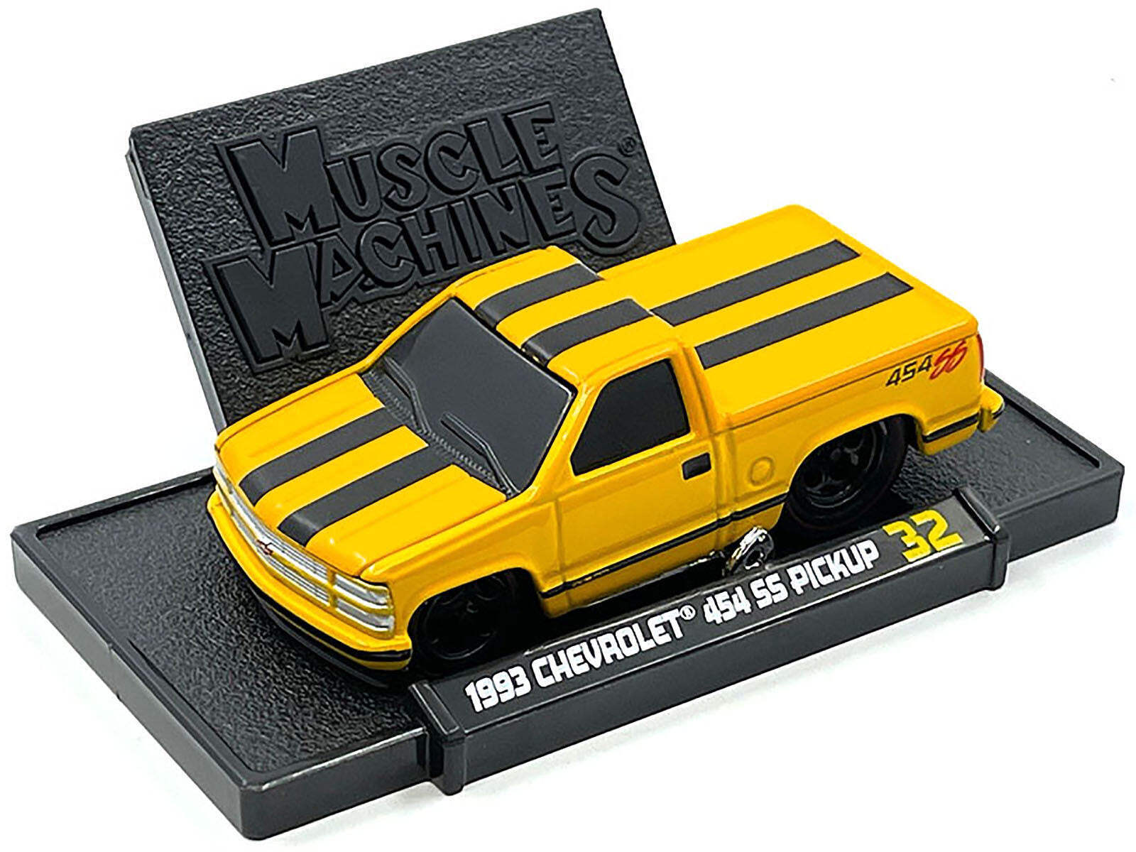 1993 Chevrolet 454 SS Pickup Truck Yellow with Black Stripes 1/64 Diecast Model