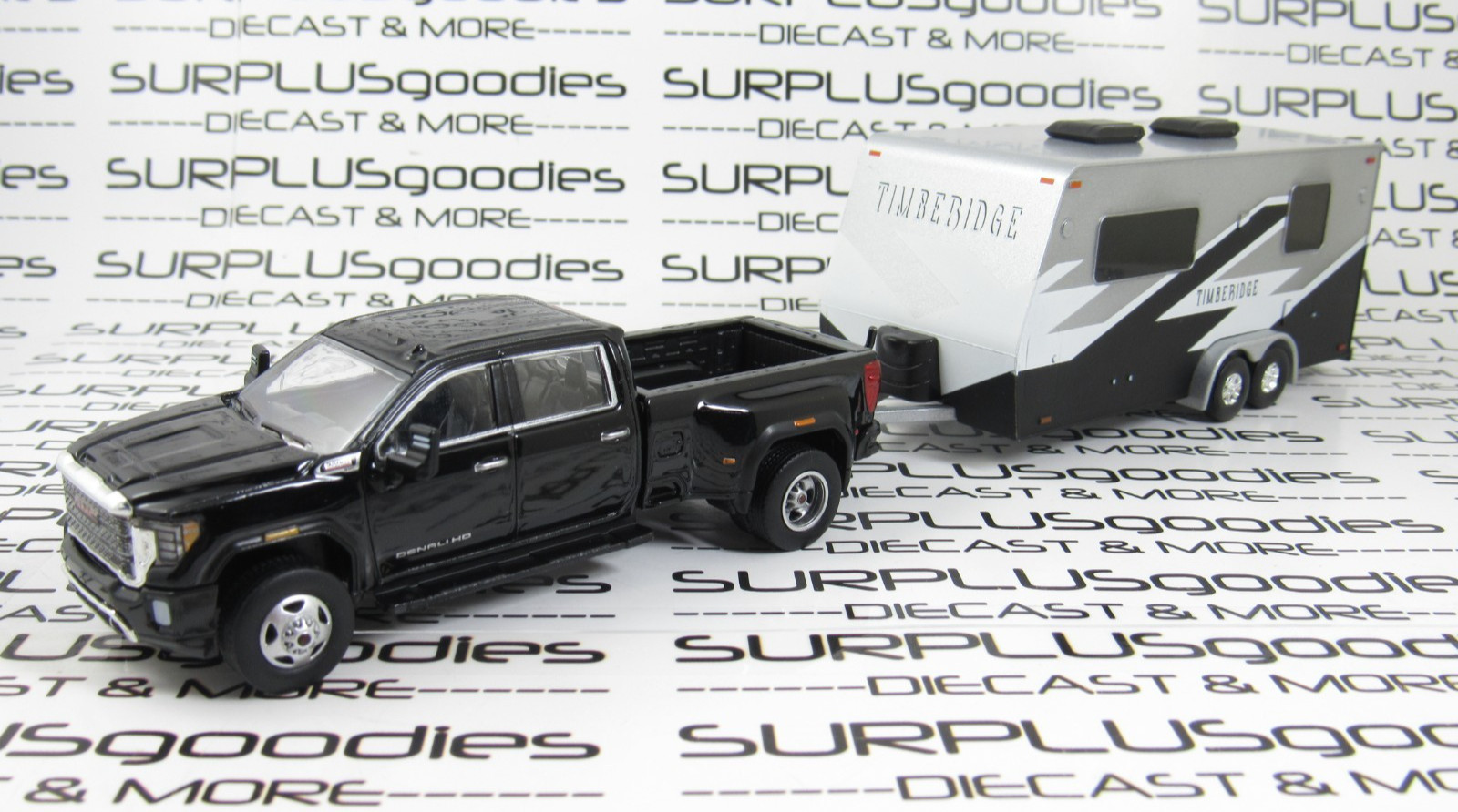 Greenlight LOOSE Black 2022 GMC SIERRA 3500 Dually Pickup w/Camper Trailer Home