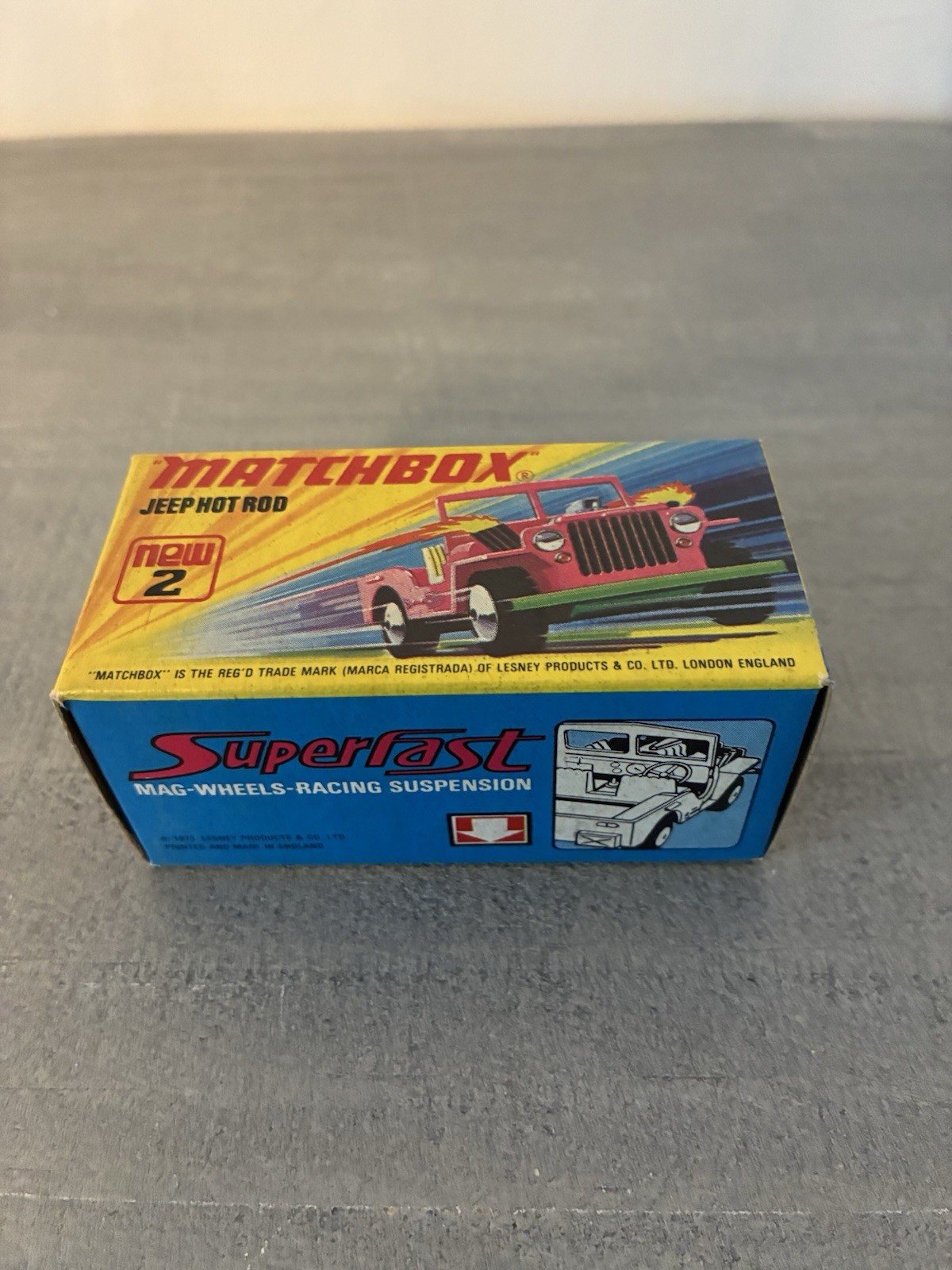 Matchbox Lesney Superfast MB2 Pink Jeep Hot Rod Green Base with Box