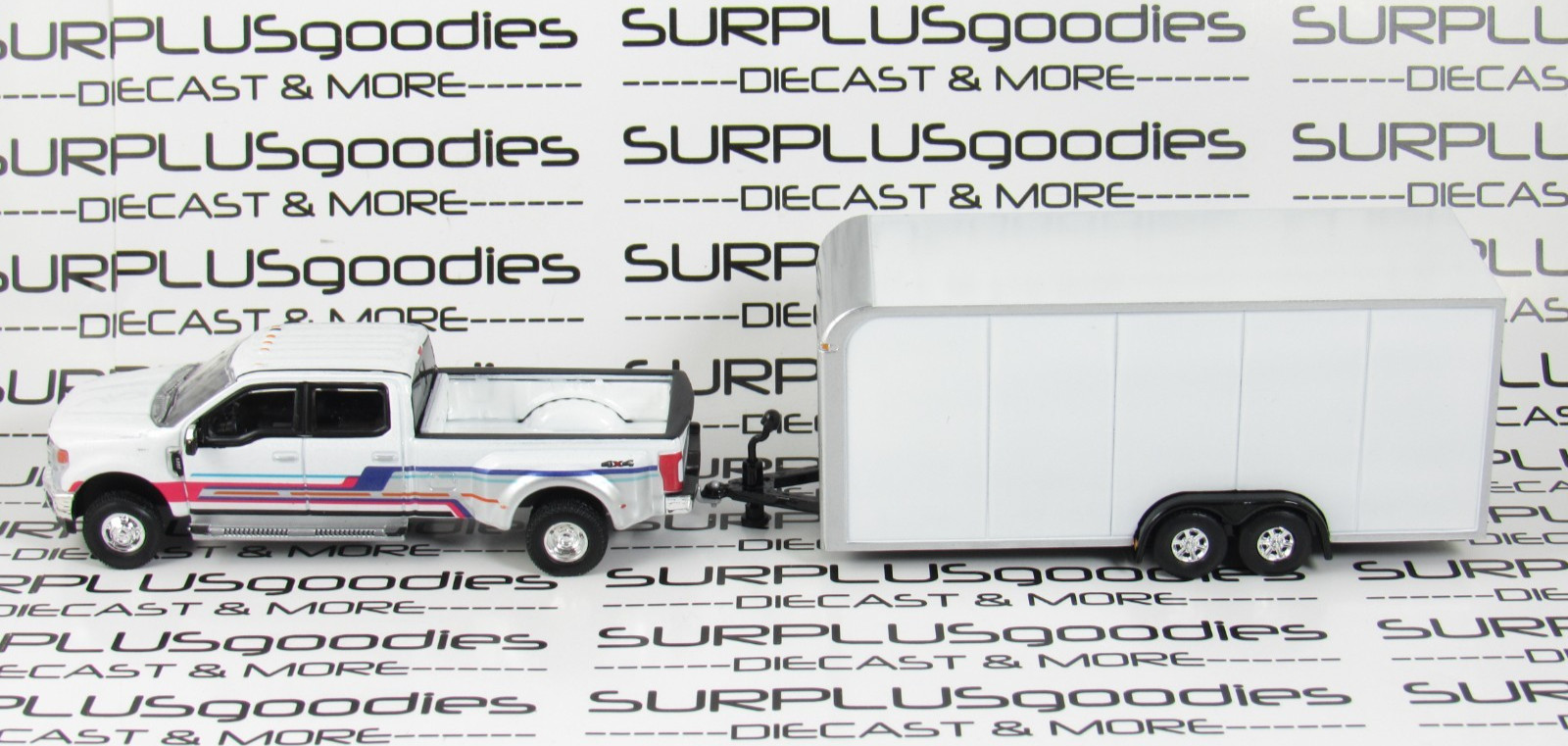 Greenlight LOOSE 2019 FORD F350 LARIAT Dually Pickup w/White Enclosed Trailer
