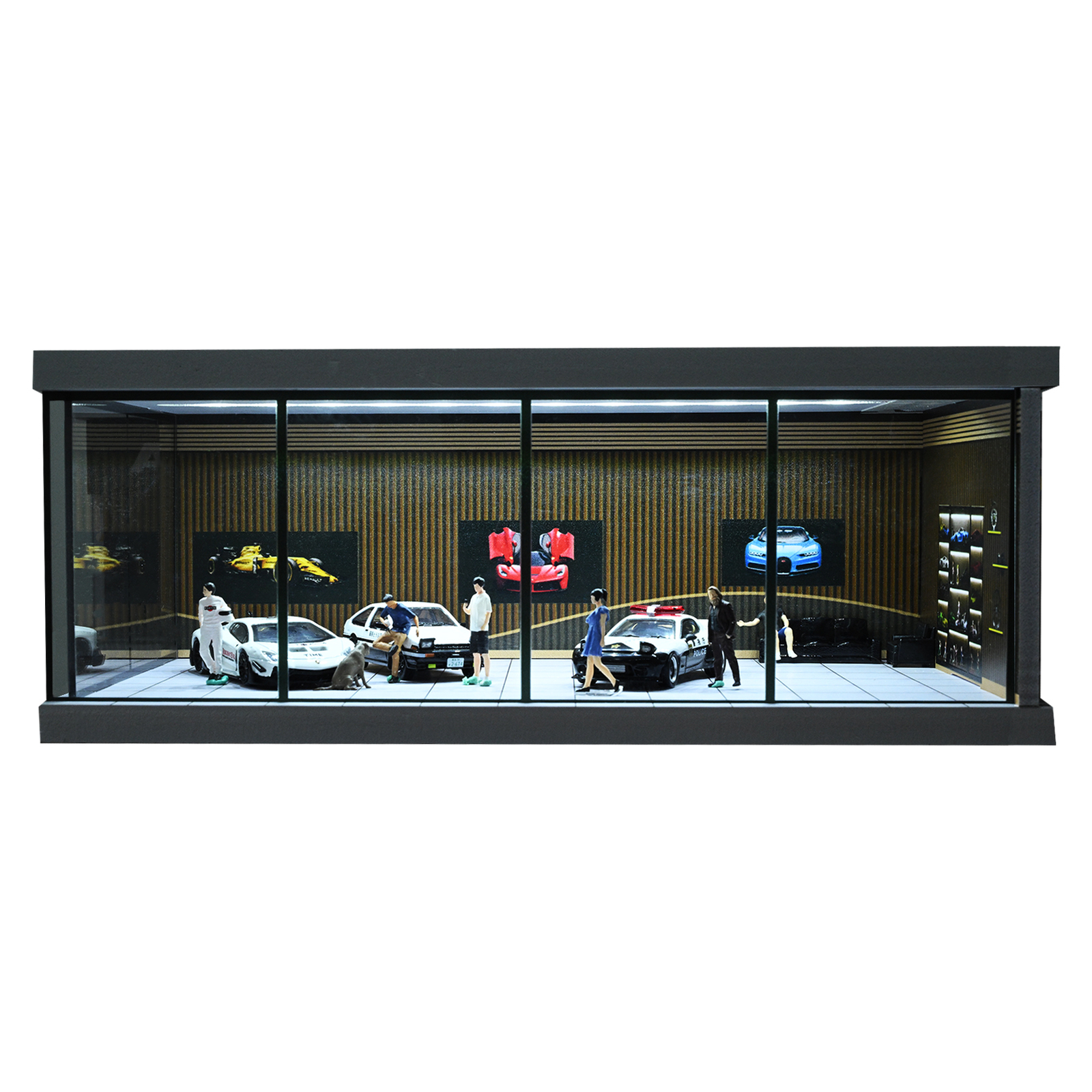 1:64 Diorama Car Showroom Model LED Lighting City Car Garage Scene Display Model