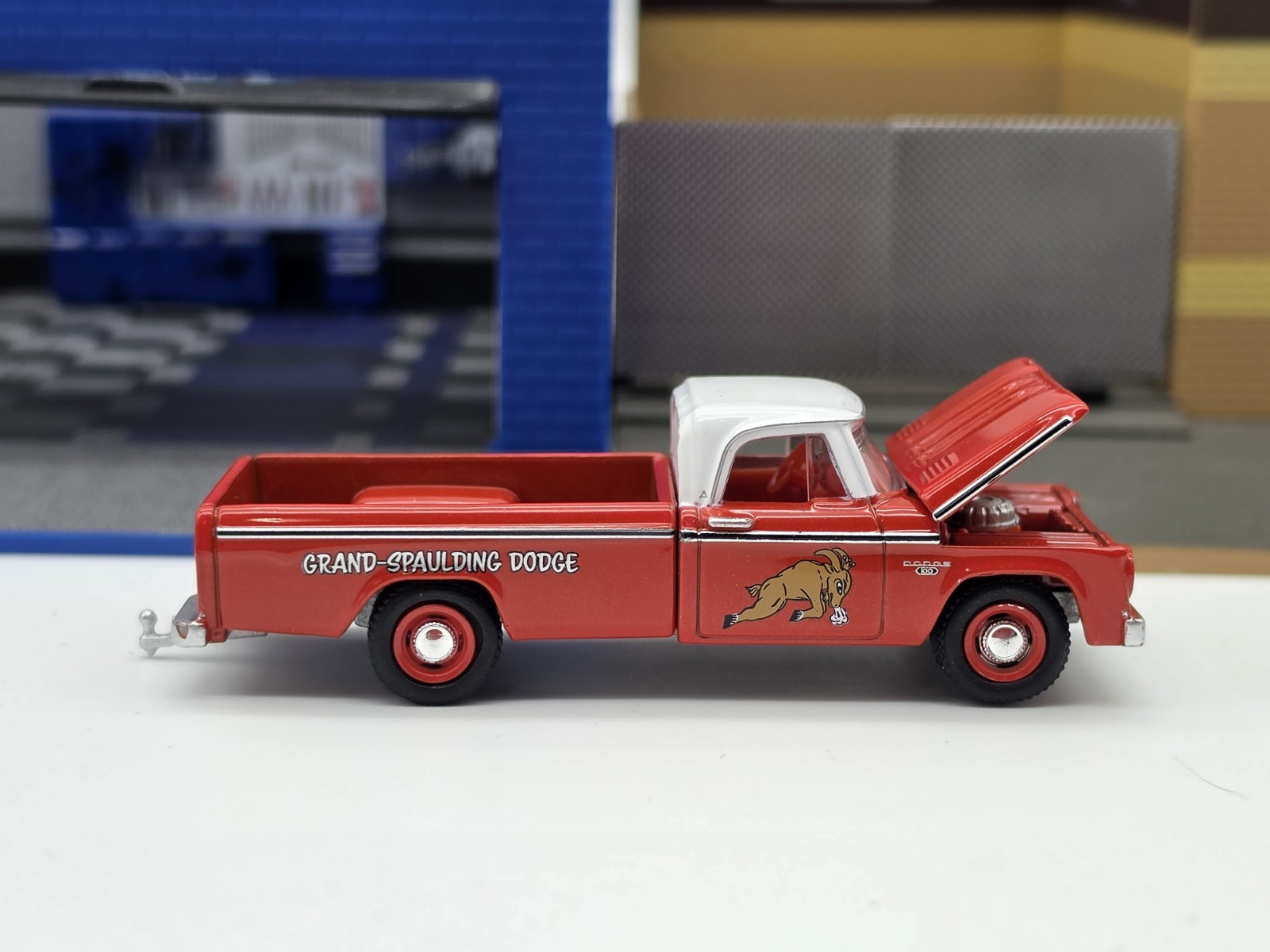 GREENLIGHT COLLECTIBLES 2024 LOOSE RED MR NORM’S 1966 DODGE D-100 W/CAR HAULER!!