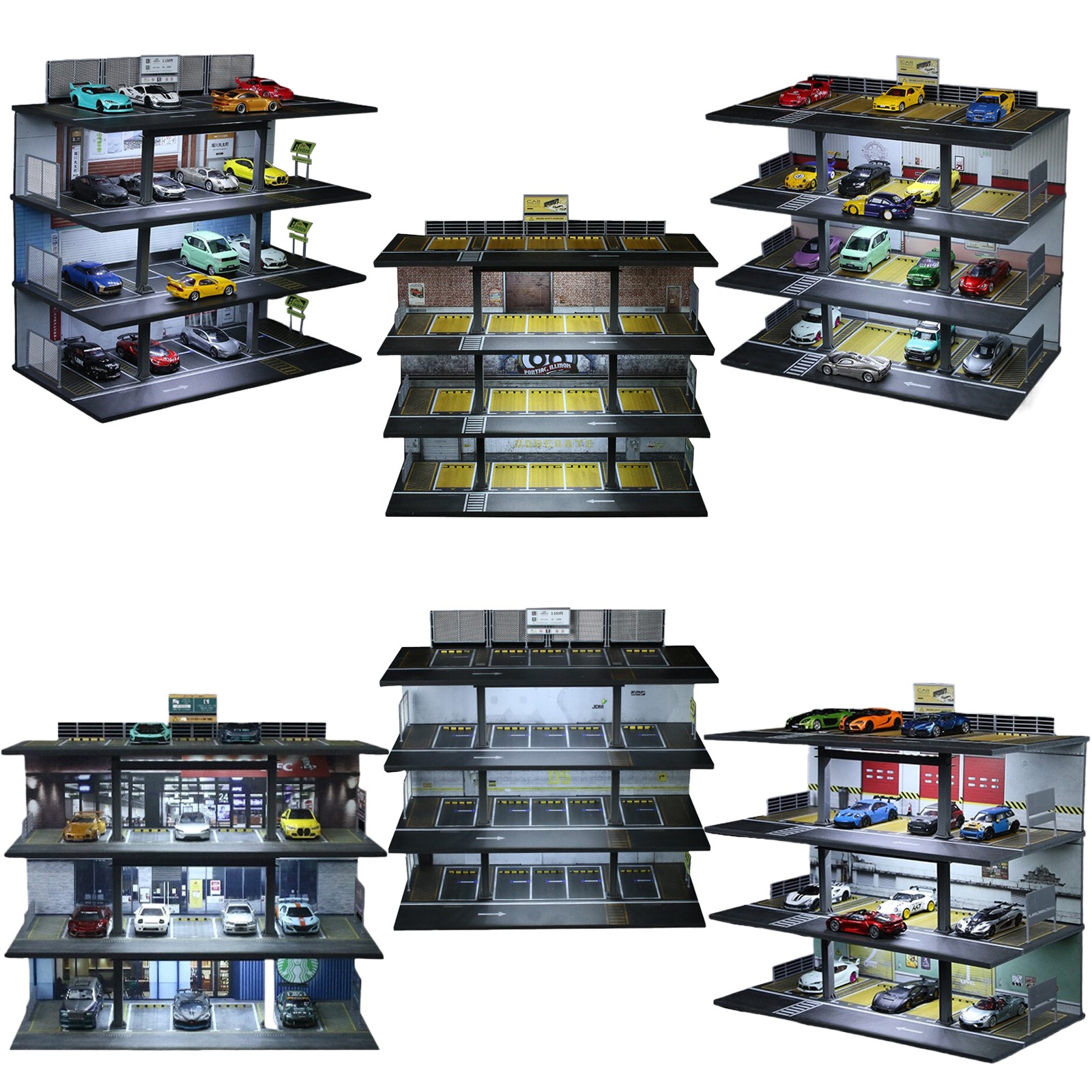 Diorama 1/64 Diecast Car Garage Model LED Street Parking Lots Buildings Scene US