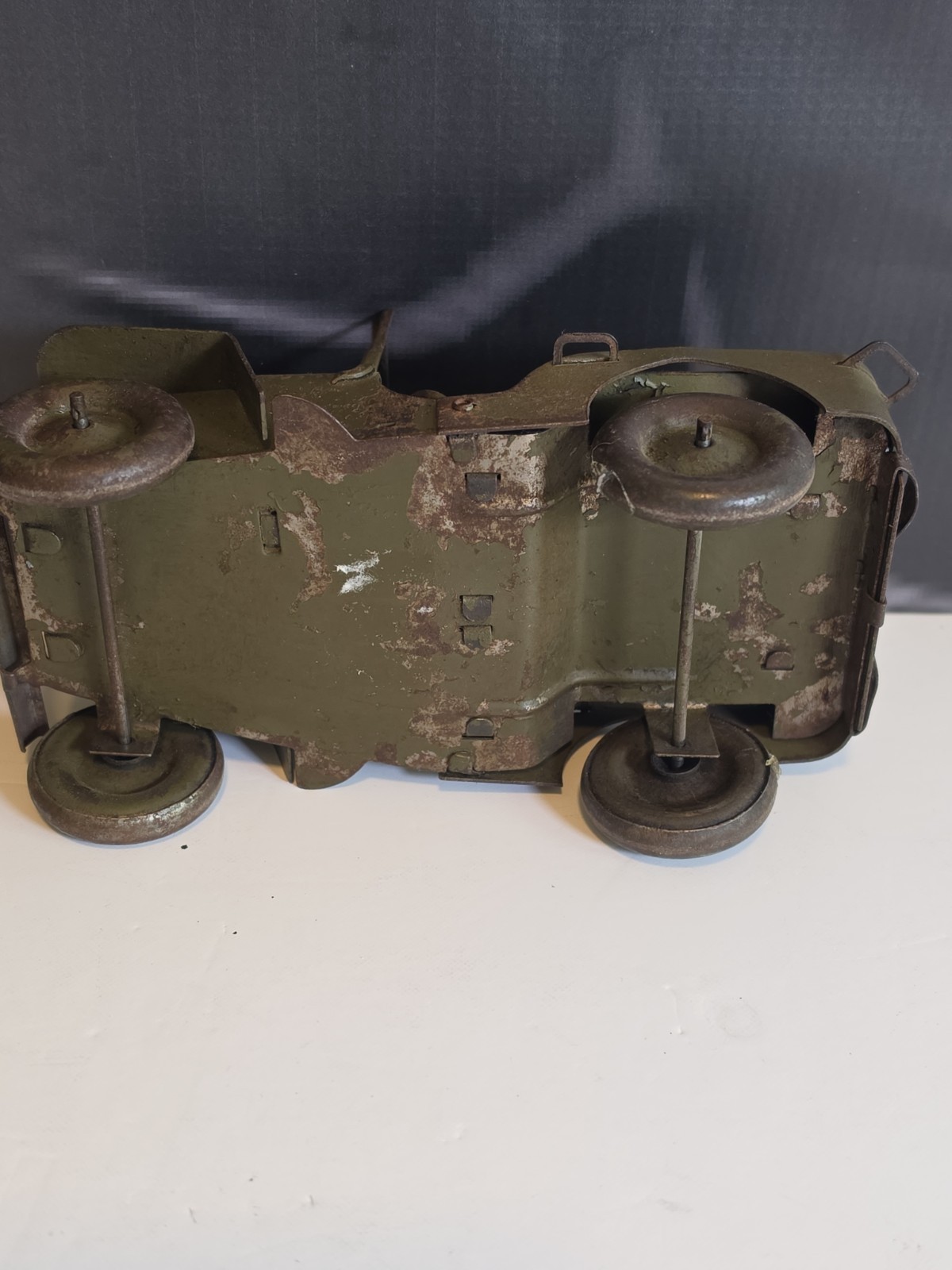 Vintage Pressed Steel Willys Jeep Military Toy w/ Driver France? 1940s 1950s