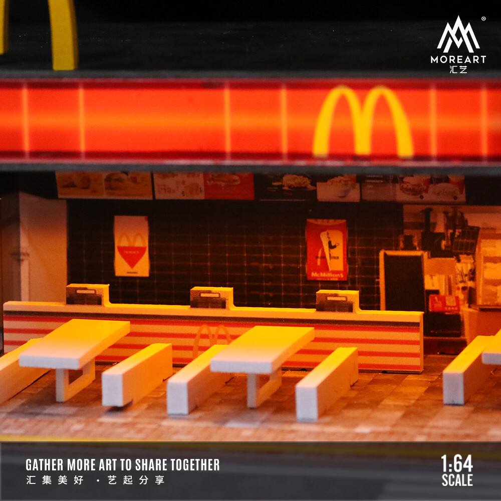 1/64 Diorama Diecast Car Garage Model City LED Street Building Repair Scene Gift