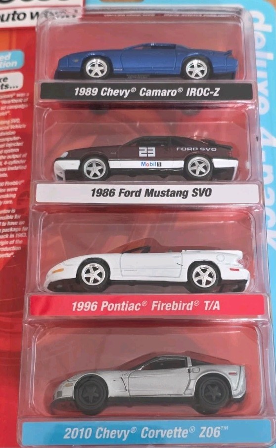 Auto World 1:64 Target Exclusive 4-Pack Mustang SVO Camaro Firebird Corvette New