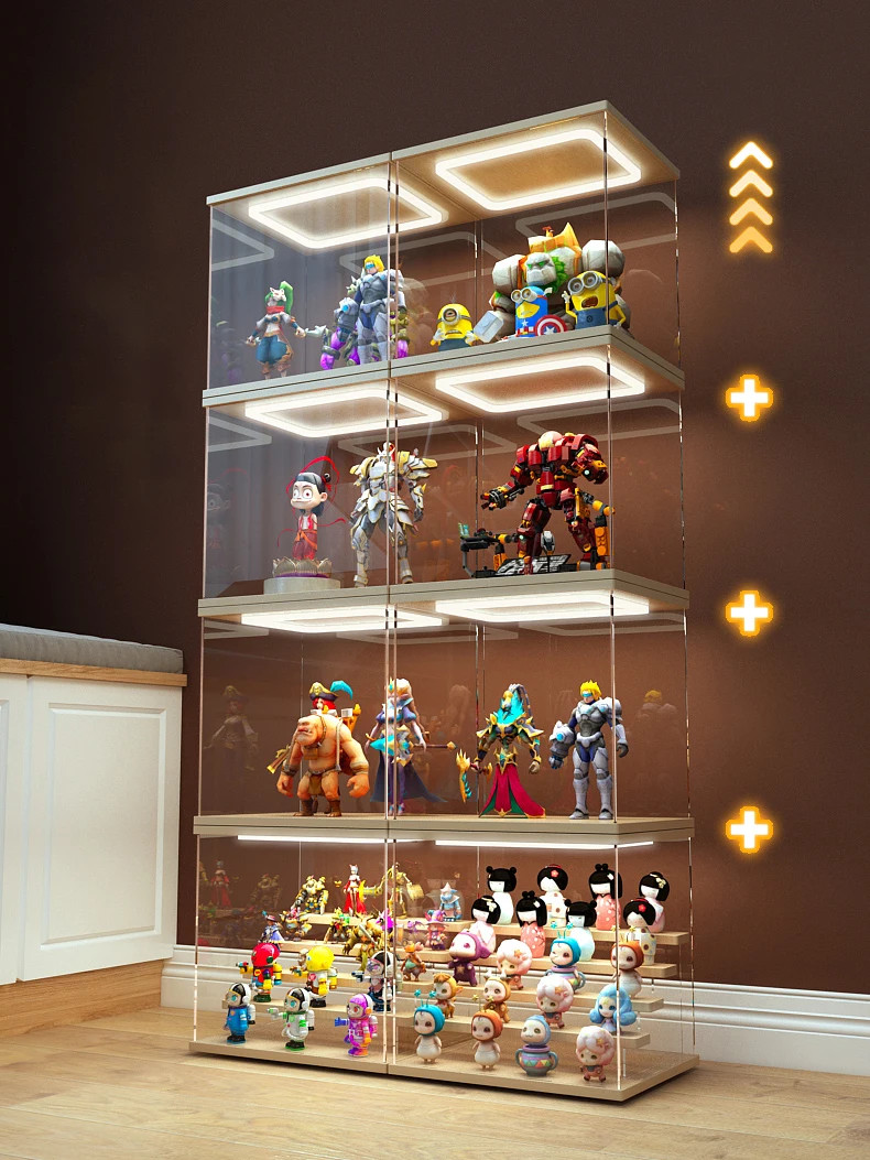 Stackable Acrylic Display Case with Ring LED Lights for Action Figure Car Models