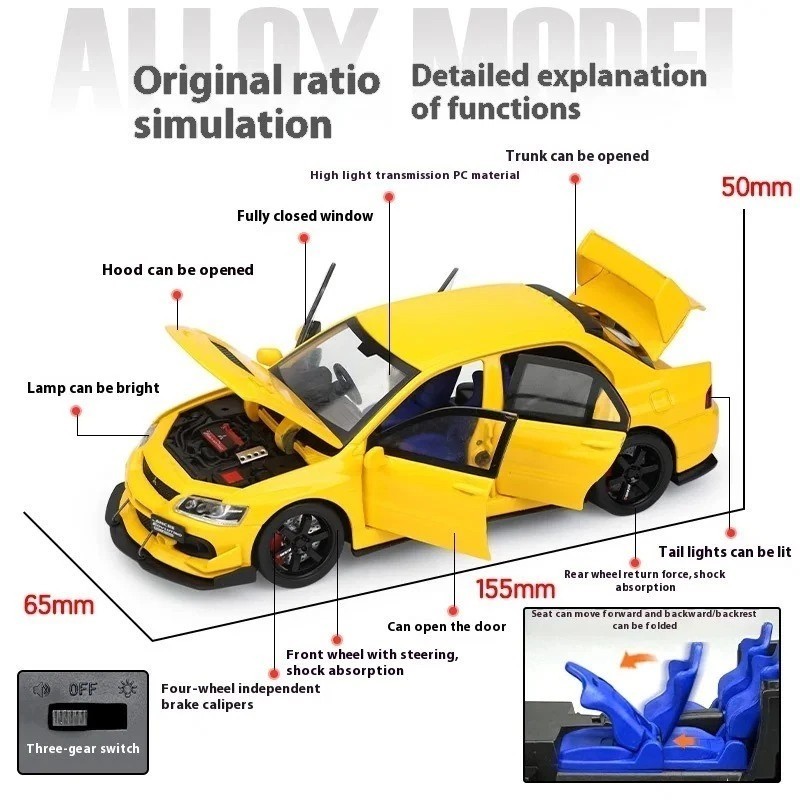 1:32 Lancer EVO IX Diecast Alloy Car – Sound Light Pull-Back Collectible Gift