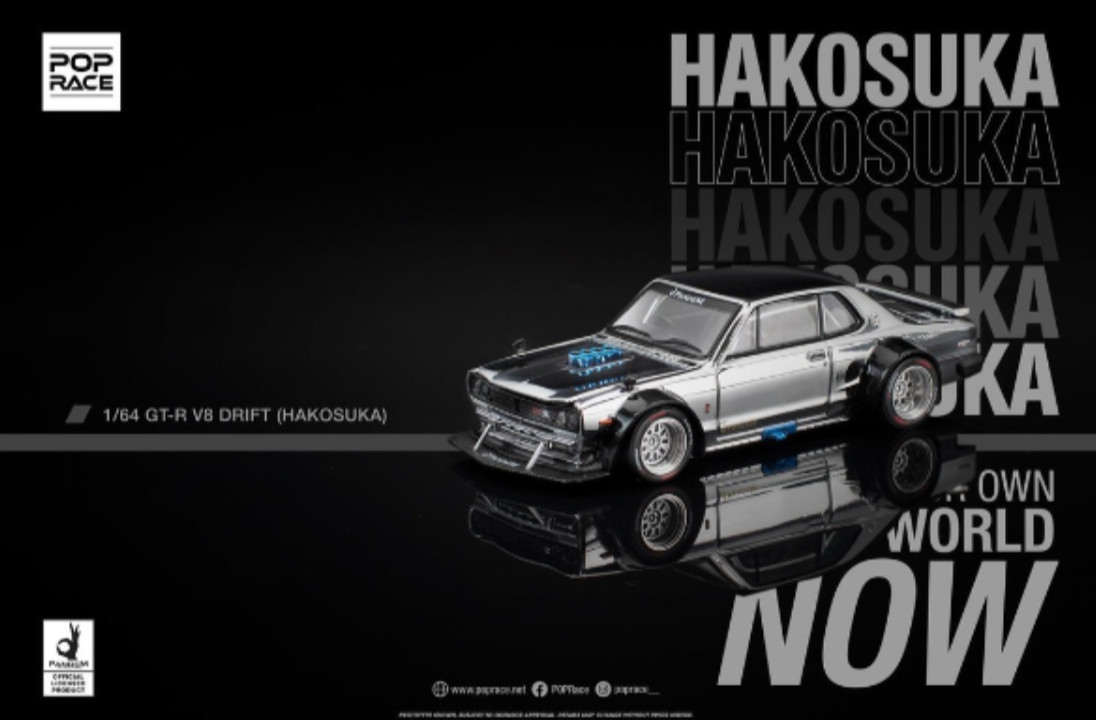 Pop Race 1:64 Nissan GT-R Drift Hakosuka Silver Chrome HK ToyCar Salon RP640330