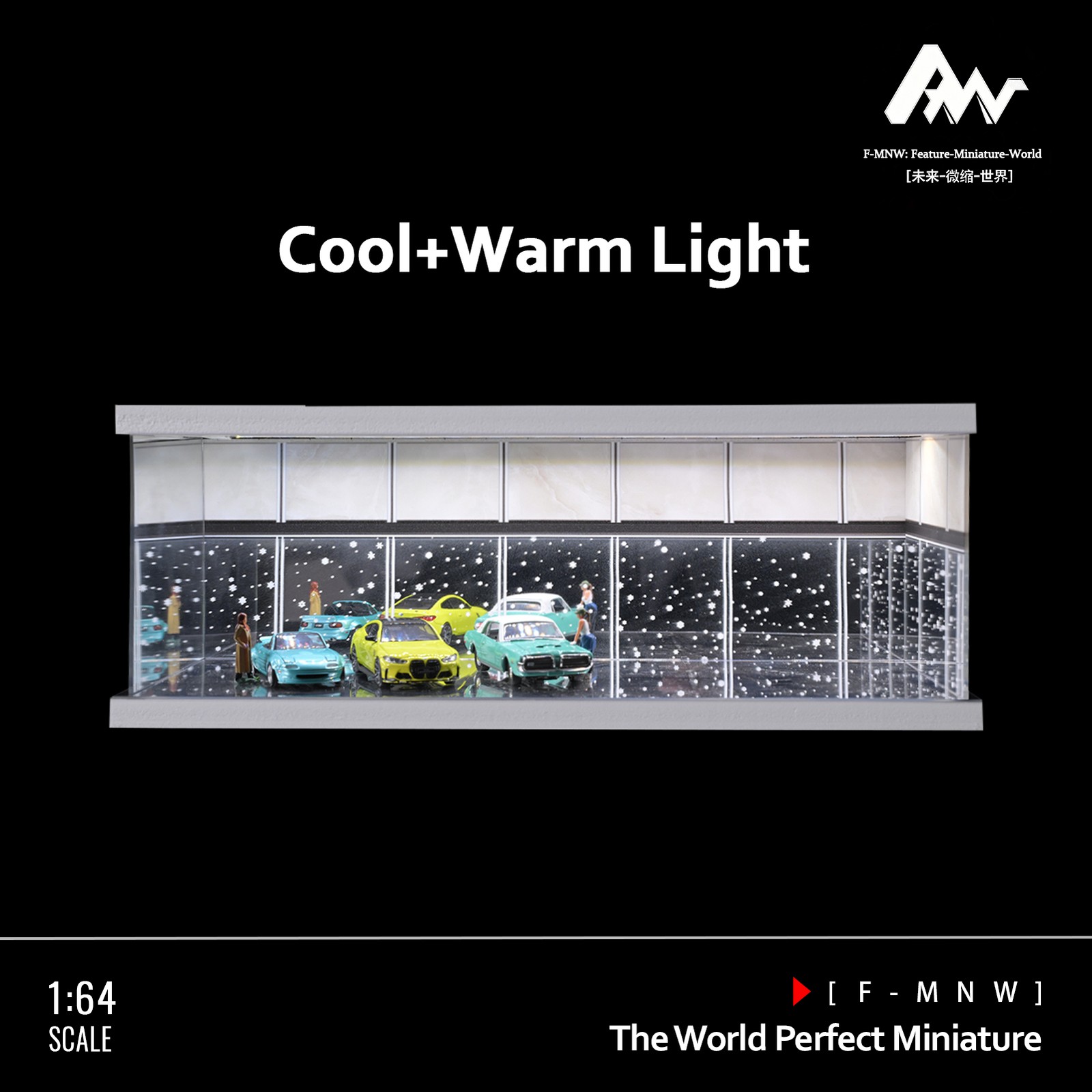 1/64 Diorama Mirror Garage Model 3-Color LED Parking Lot Display Case Building