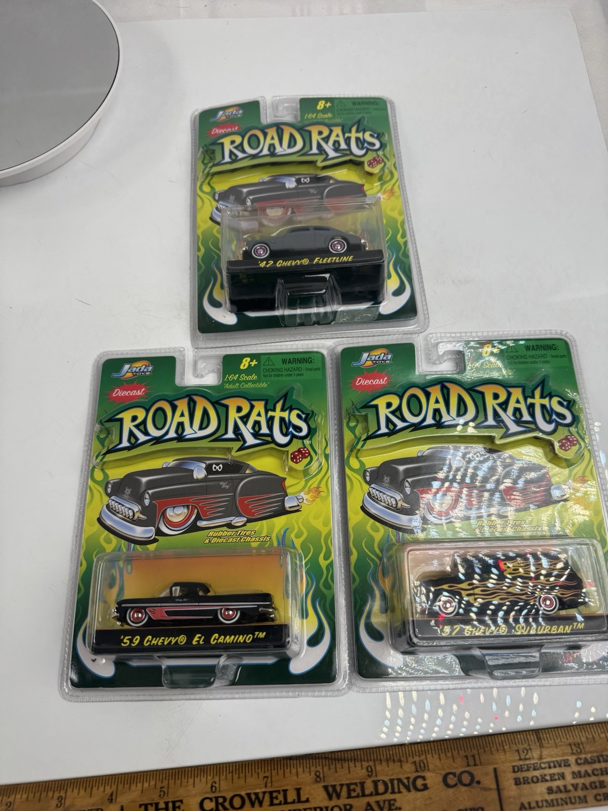 Jada Toys Road Rats 1:64 59 Chevy El Camino 57 Chevy Suburban 47 Fleetline Lot