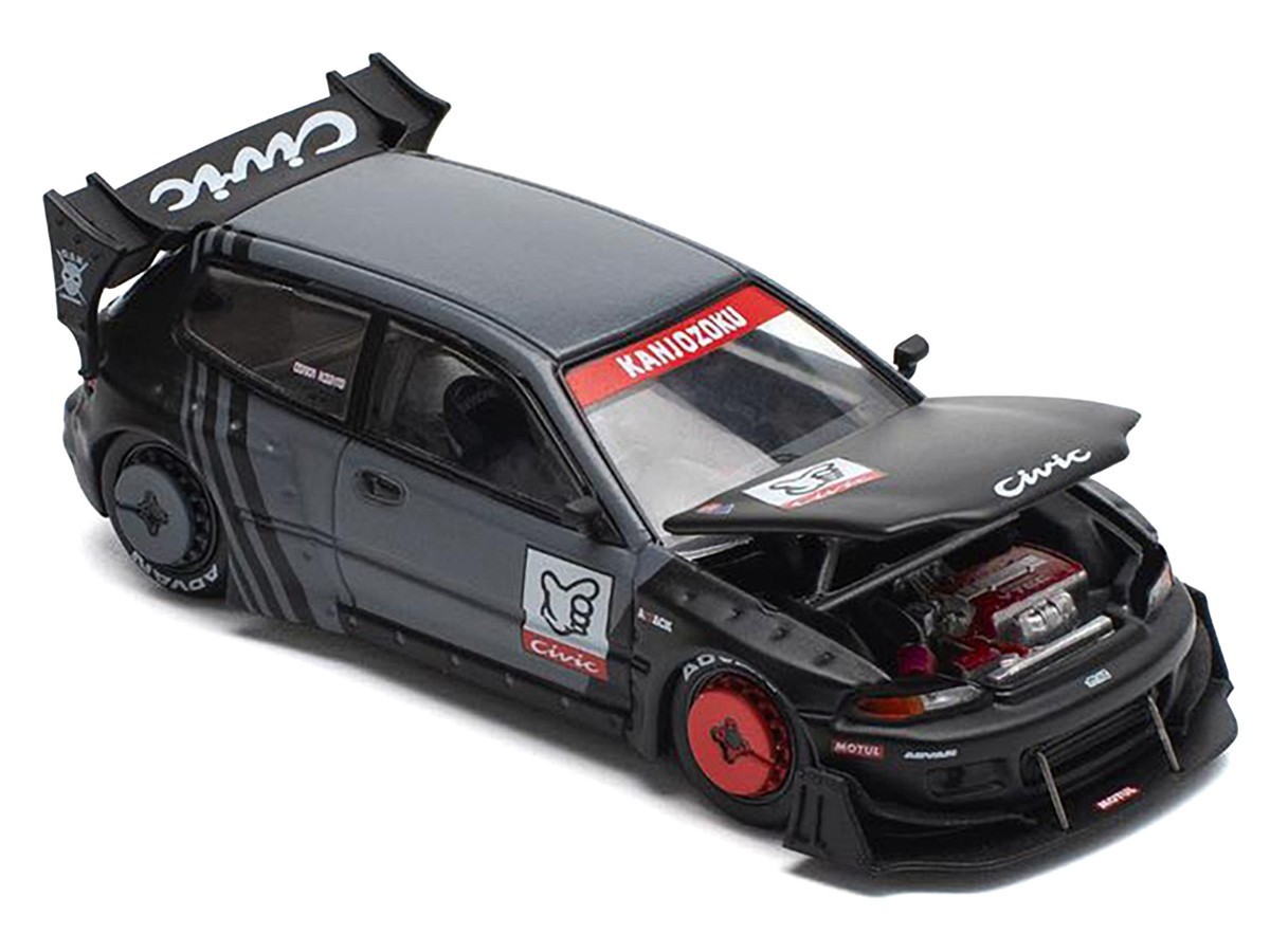 Pop Race 1:64 Honda Civic EG6 Pandem “Kanjozoku” Matt Black& Gray PR640163