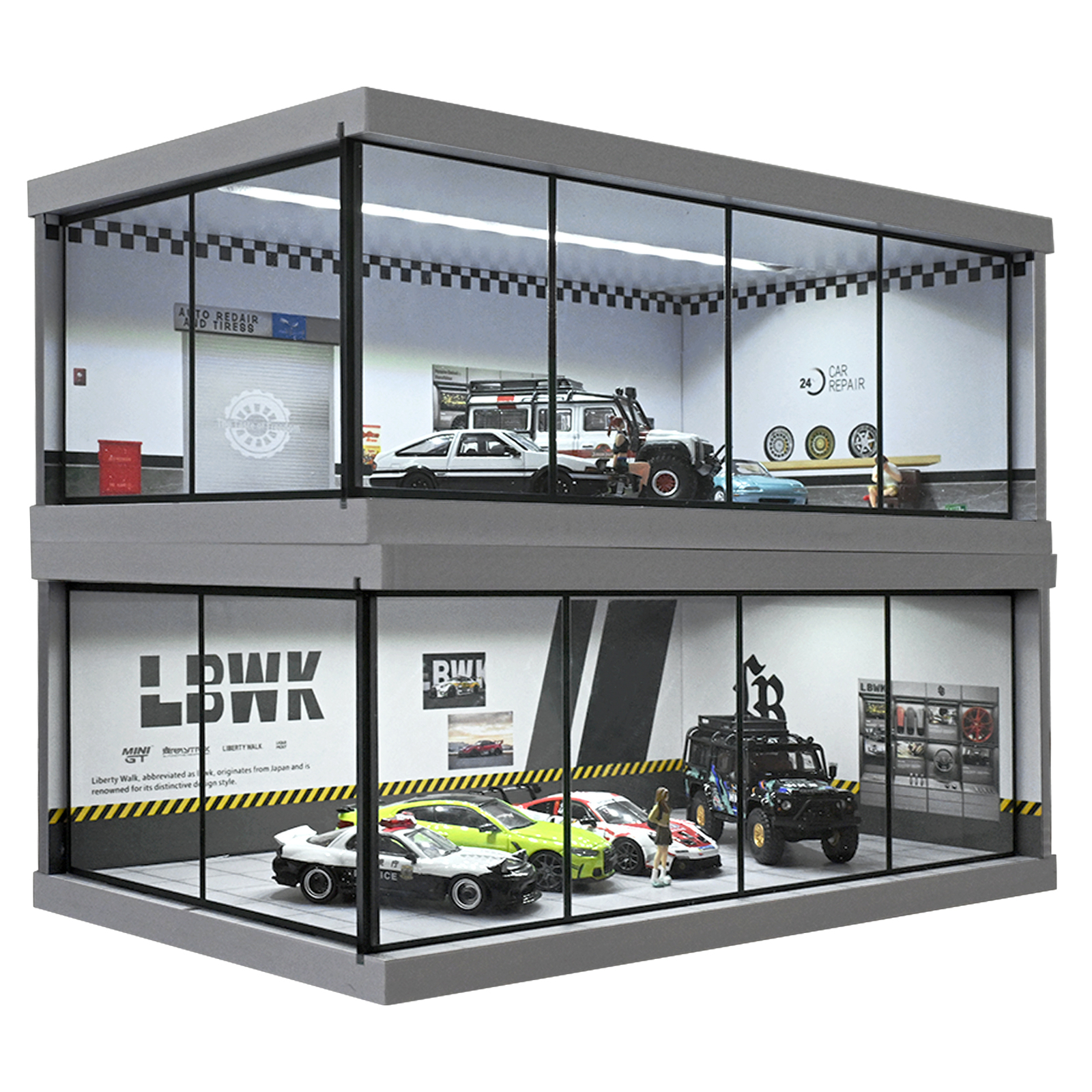 1:64 Diorama Car Showroom Model LED Lighting City Car Garage Scene Display Model