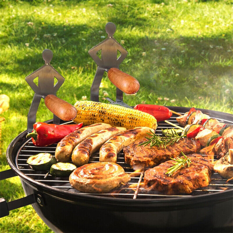 2-4Pcs Foldable BBQ Grill Rack Standing Man Shape Funny Hot Dog Roaster Holder