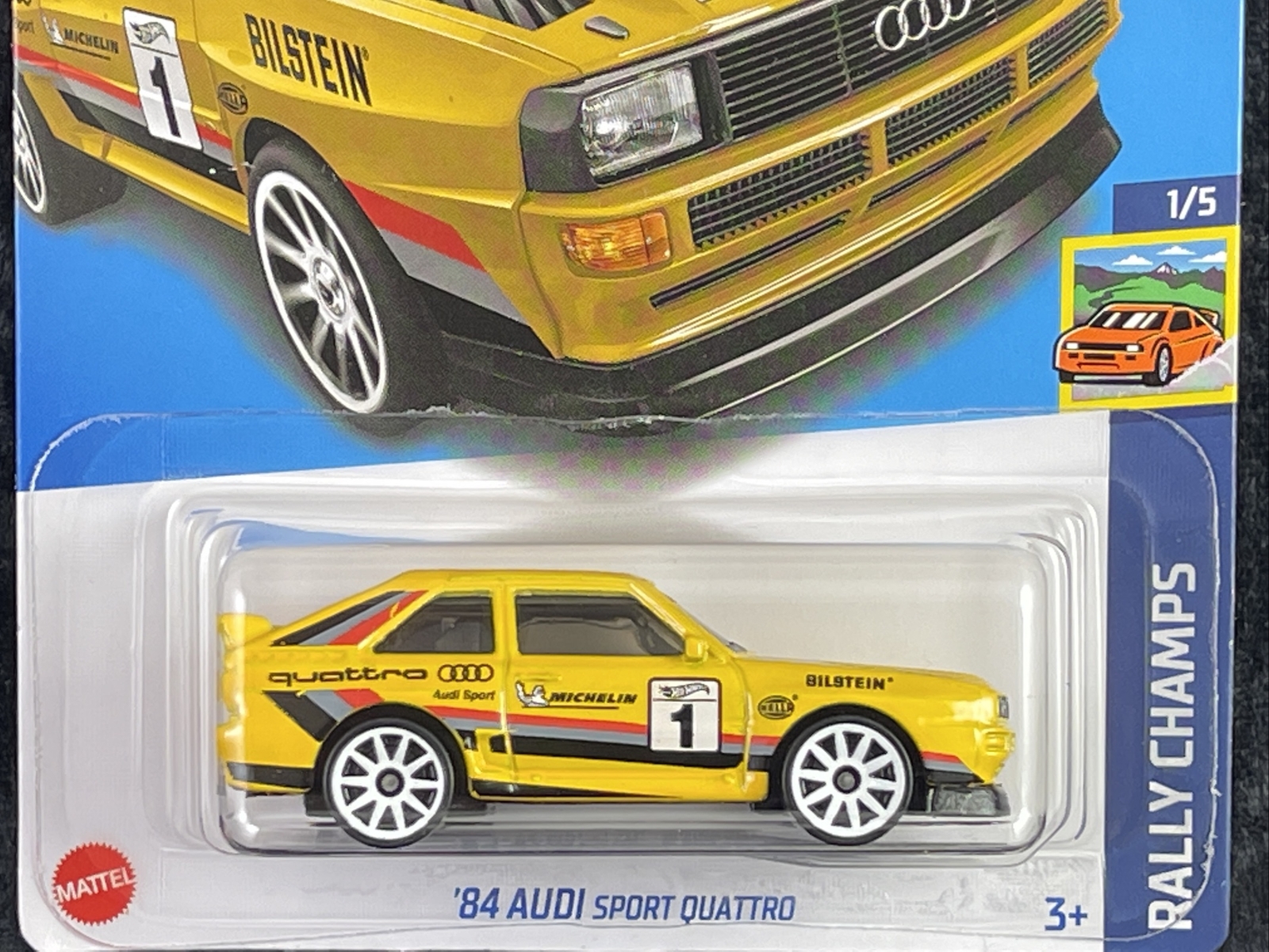 Hot Wheels 2022 HW Rally Champs 1/5 Yellow ‘84 Audi Sport Quattro