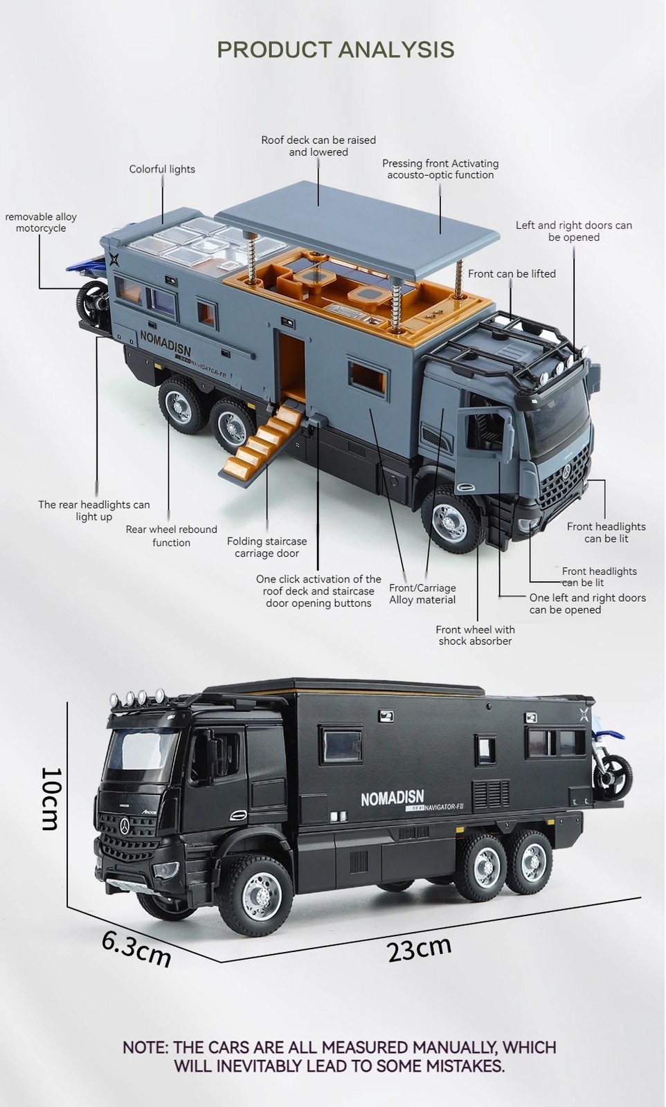 1:24 Benz Camper RV Motorhome Toy Model Car Diecast Pull Back Toy Sound Light