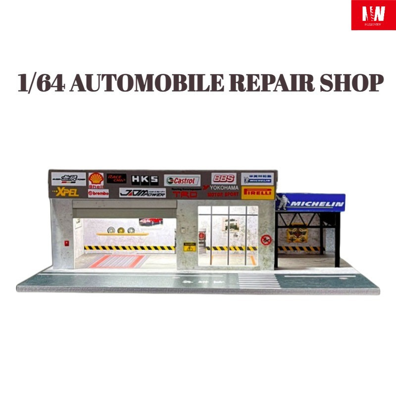 Diorama 1:64 Car Garage Model LED Lighting Repair Shop Building Scene Model Toy