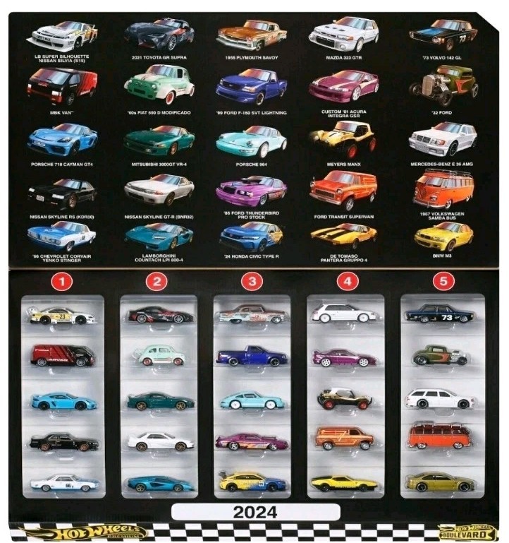 Hot Wheels Boulevard 2024 Premium 25 Car Collector Set Metal/Metal Real Riders