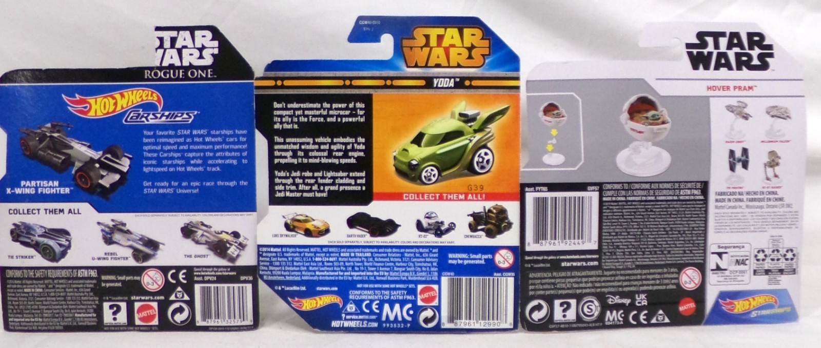 Hot Wheels Star Wars Lot Hover Pram Partisan X-Wing Fighter Yoda Car New on Card