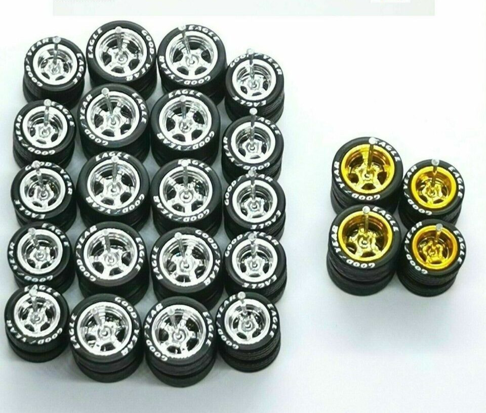 Hot Wheels ✨ GOOD YEAR ✨ 5 SPOKE Rubber Tire 12 sets Chrome Colors 10/12 MM✨