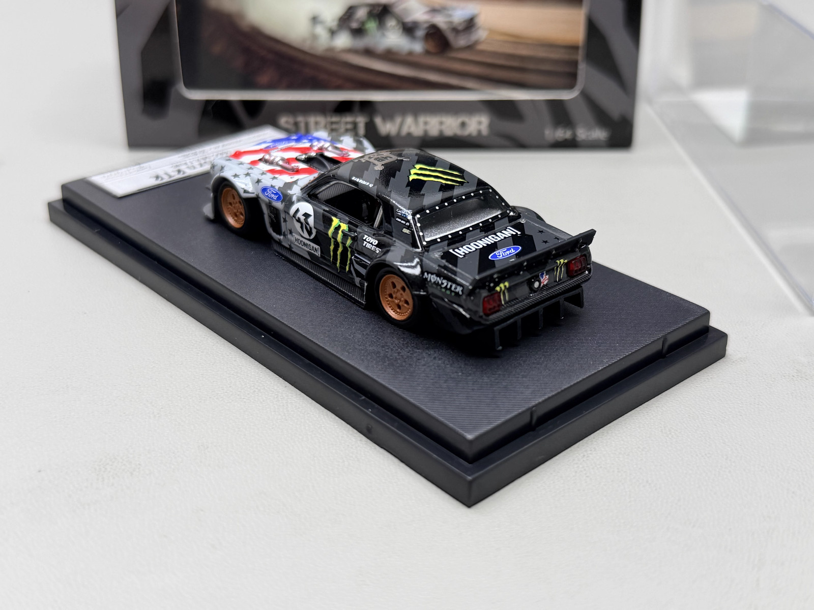 1:64 Diecast Mustang USA Flag Monster Energy Livery Alloy Model Collectible