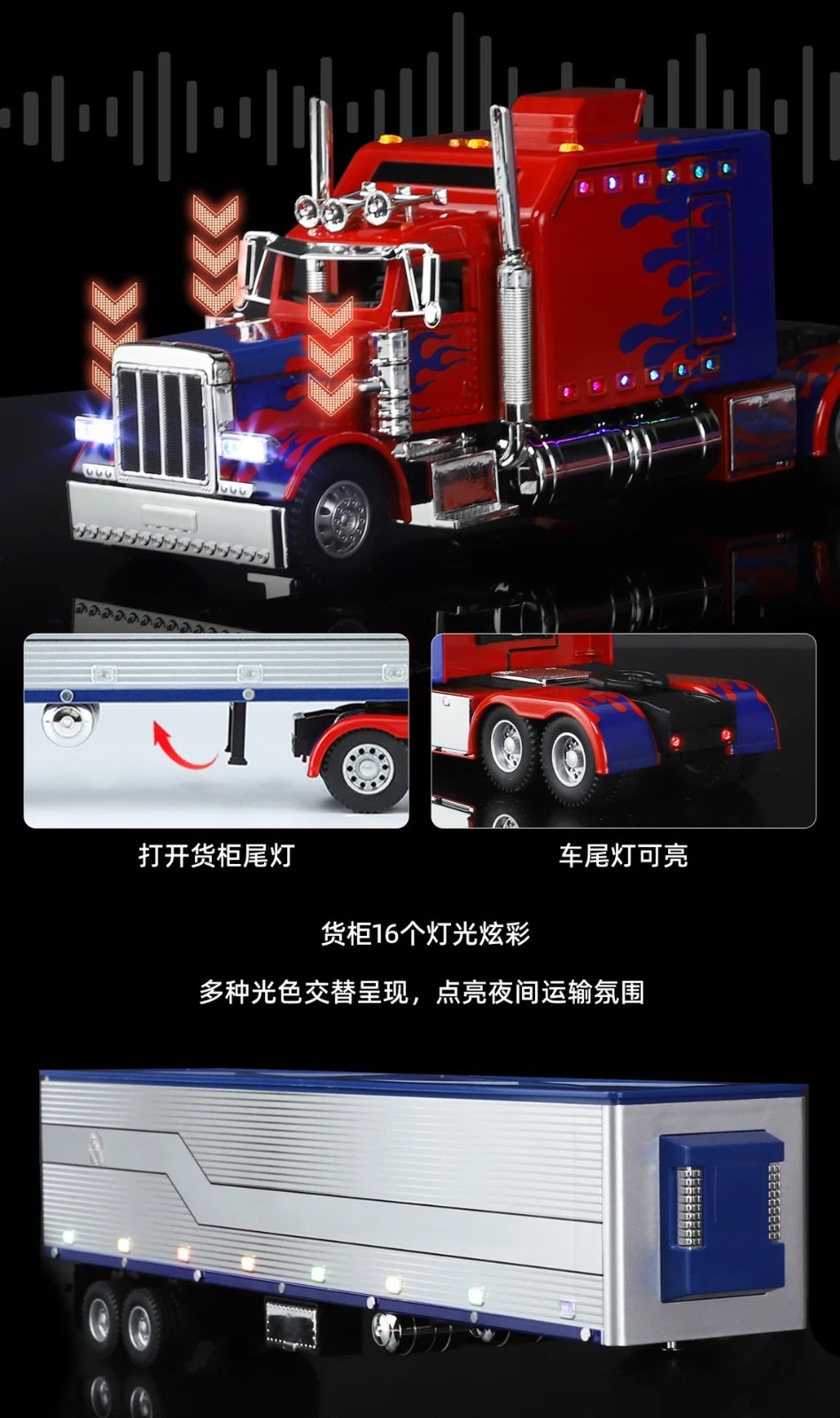 1:24 Diecast Vehicle for Peterbilt Heavy Truck 389 Model Truck Toy Sound Light
