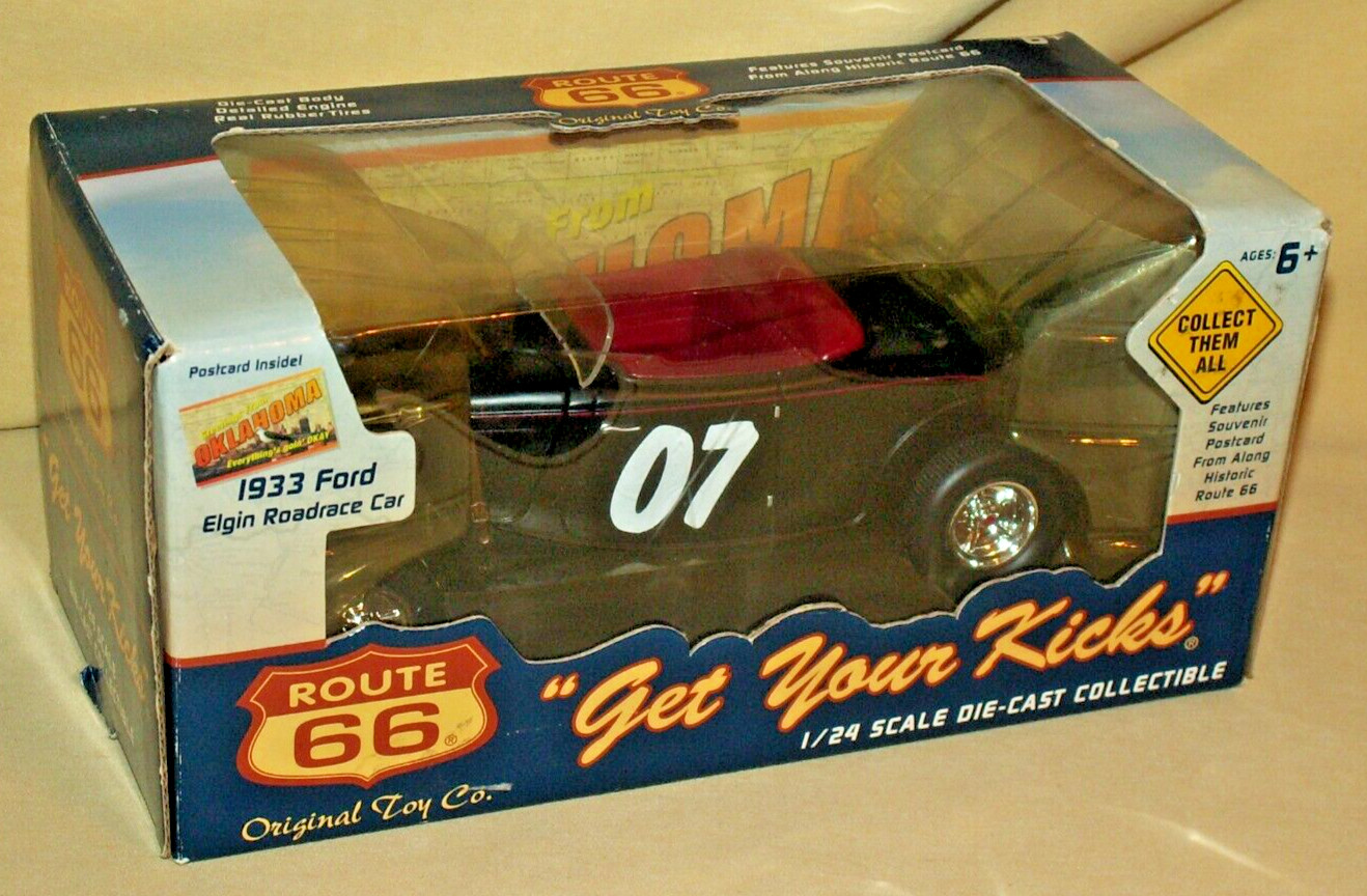 FORD ELGIN ROAD RACER 1933 BLUE LIGHT 1:24 ROUTE 66 DIE CAST BLACK CONVERTIBLE.