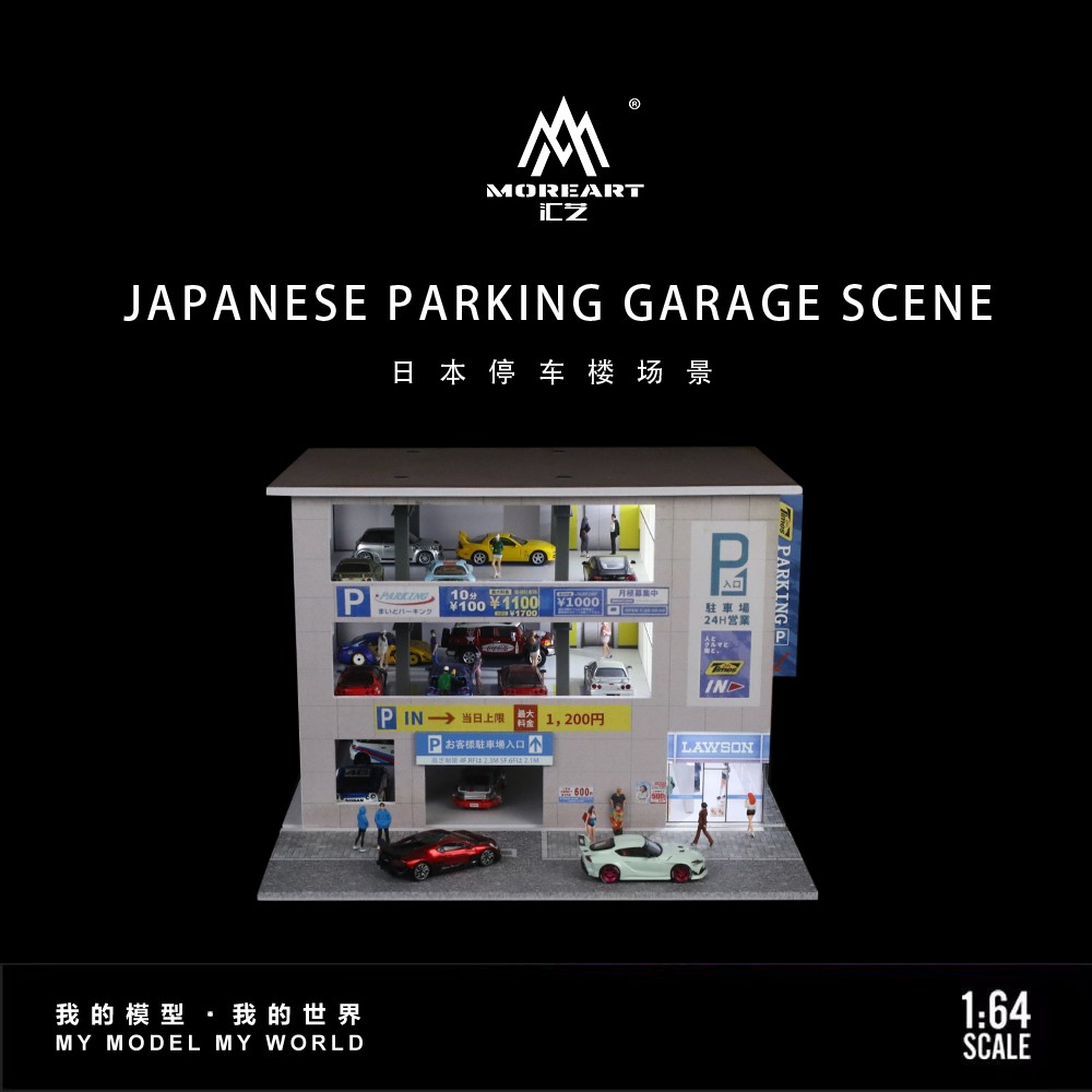 1/64 Diorama Diecast Car Garage Model LED Light Building Store Display Gifts US