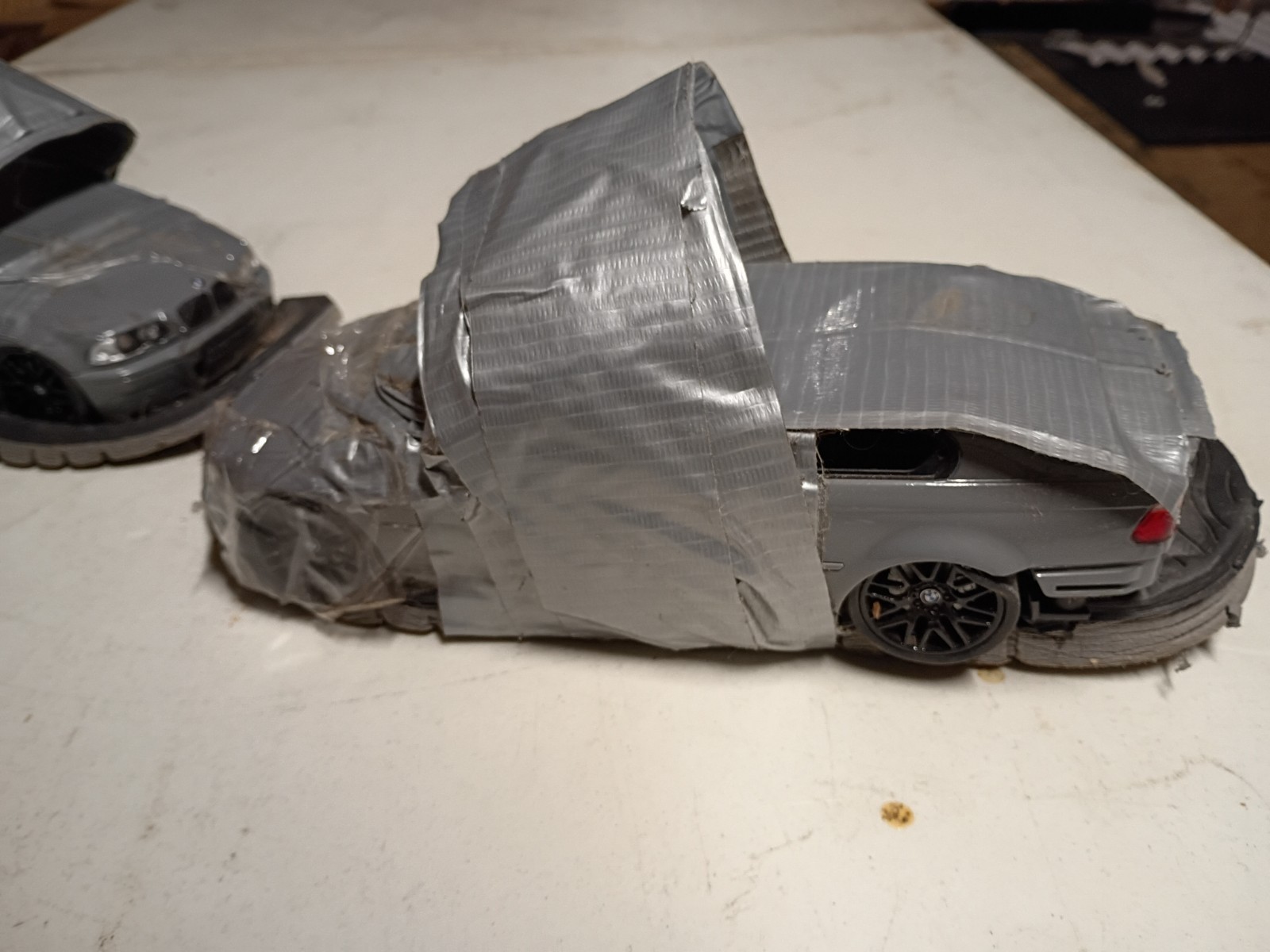 pair of Solido 2000 BMW E46 M3 Grey 1:18 flip flops crushed cars