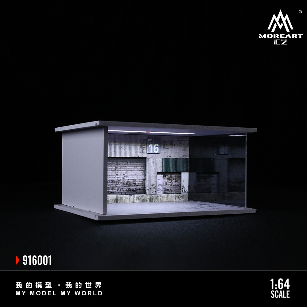 1/64 Diorama Diecast Garage Model Parking Lot Scene LED Lighting Display Case US