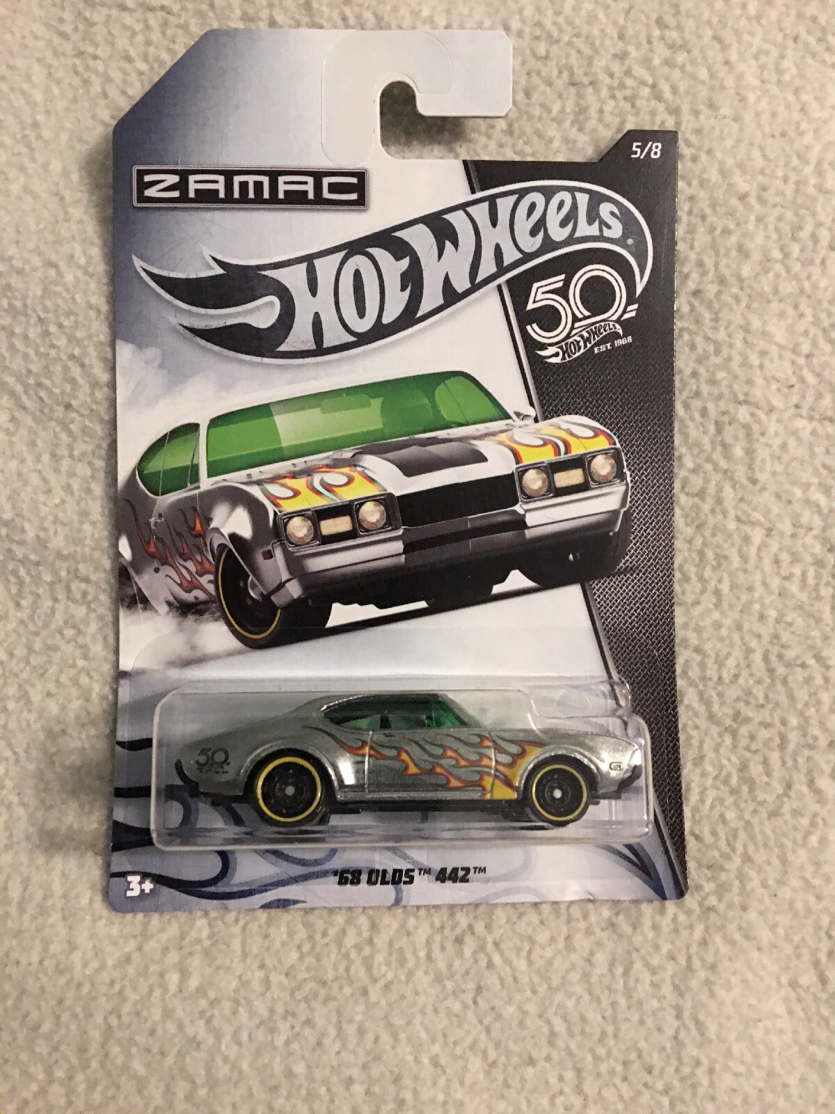 2018 ’68 OLDS 442 FLAMES ZAMAC 50 YEARS 5/8 HOT WHEELS new on card B3