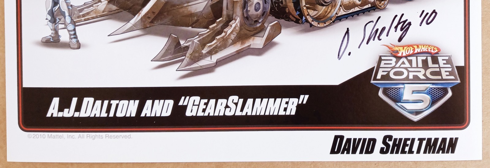 Signed David Sheltman Hot Wheels Convention Battle Force 5 GearSlammer E Sheet