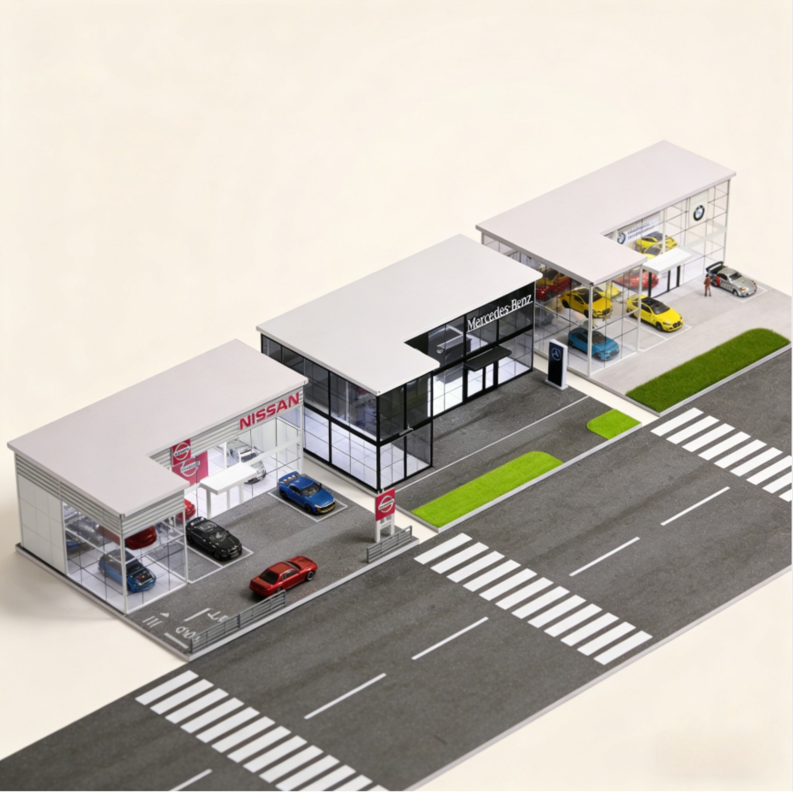 Diorama 1/64 Diecast Car Parking Lot Showroom Model LED Street Building Scene US