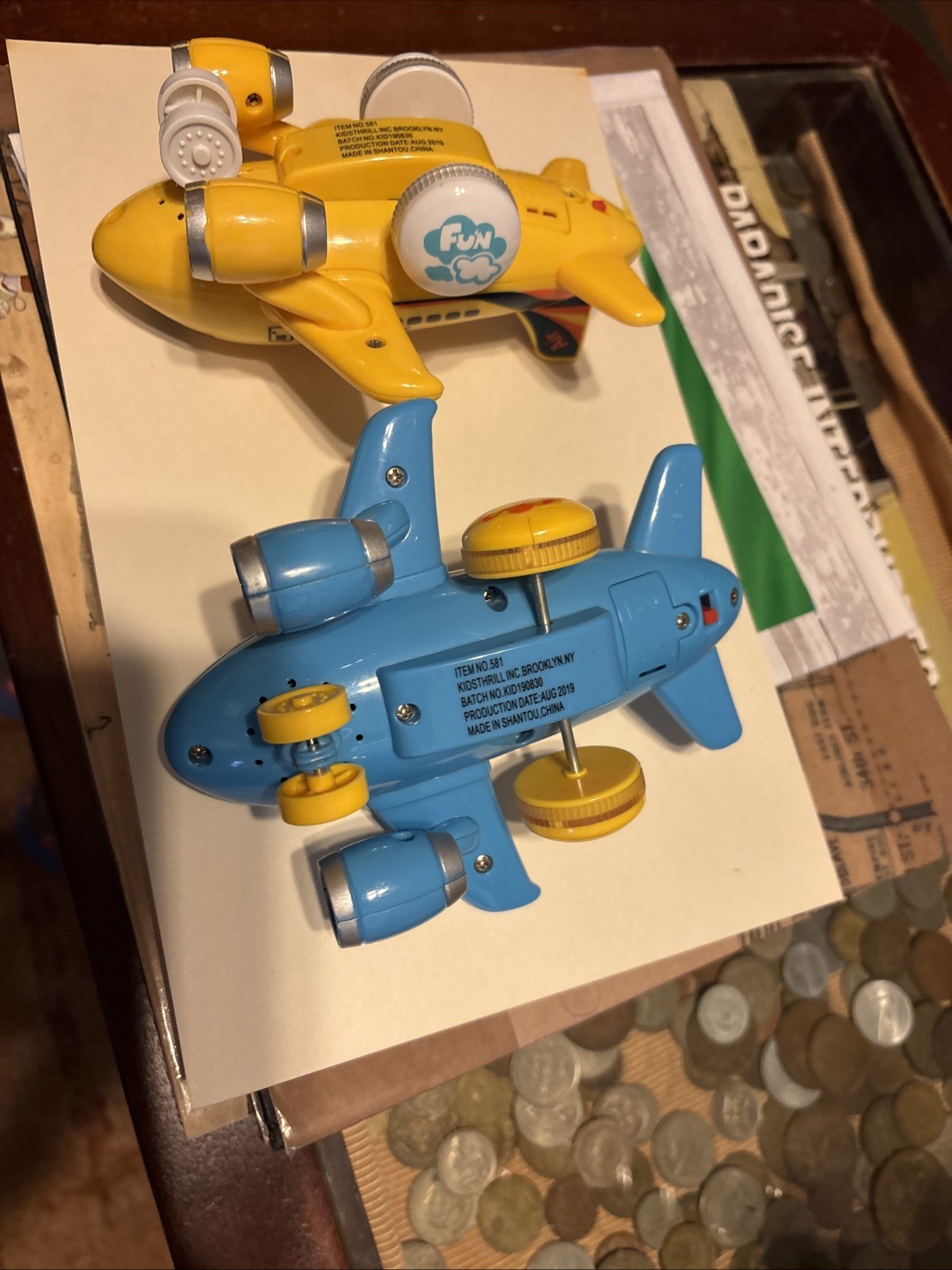 Kid Thrill Airplane Toy Mini Friction Powered Blue and Yellow Lot of 2