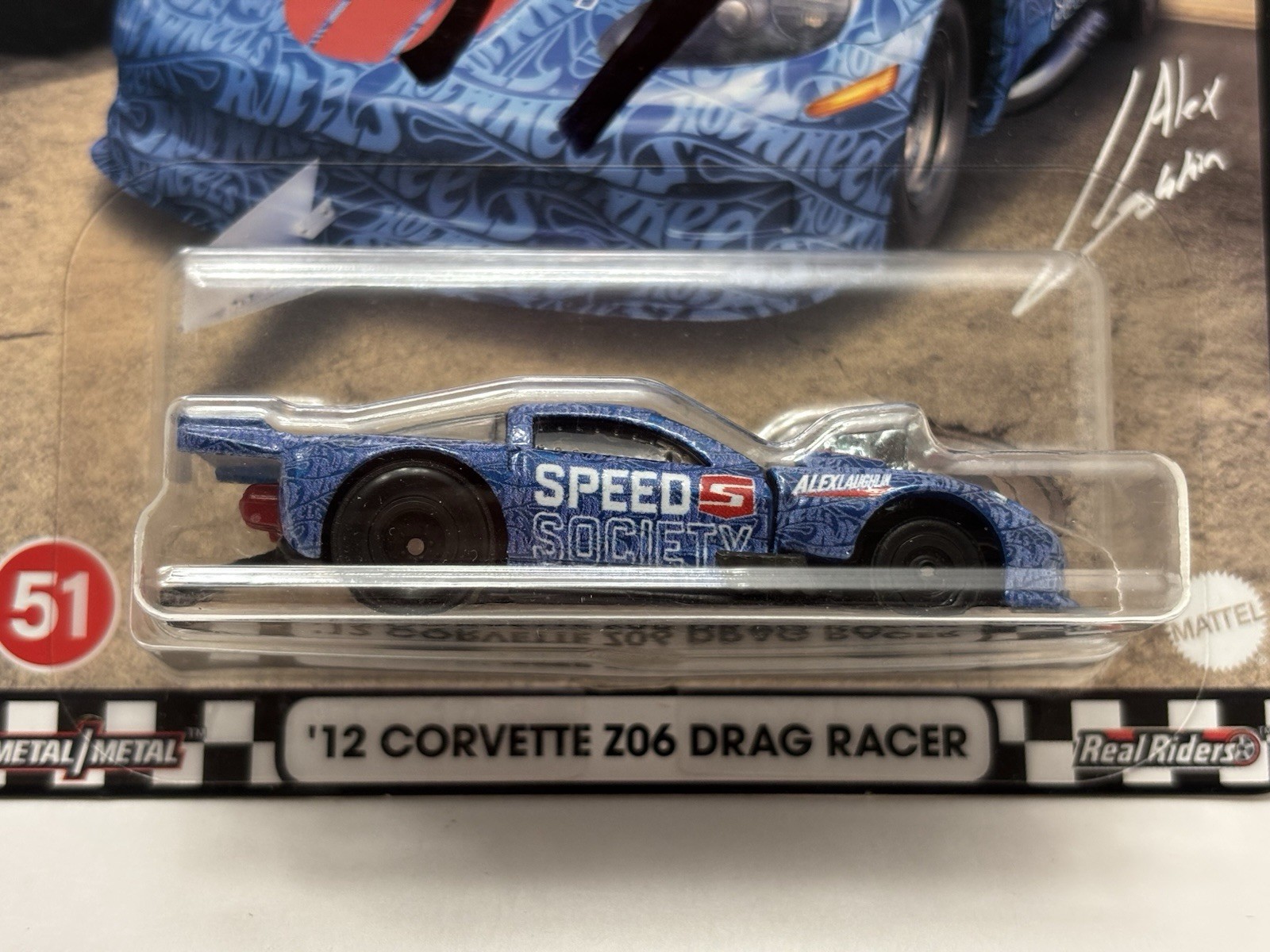 Hot Wheels Boulevard #51 Signed Laughlin ’12 Corvette Z06 Drag Racer (Blue) CASE
