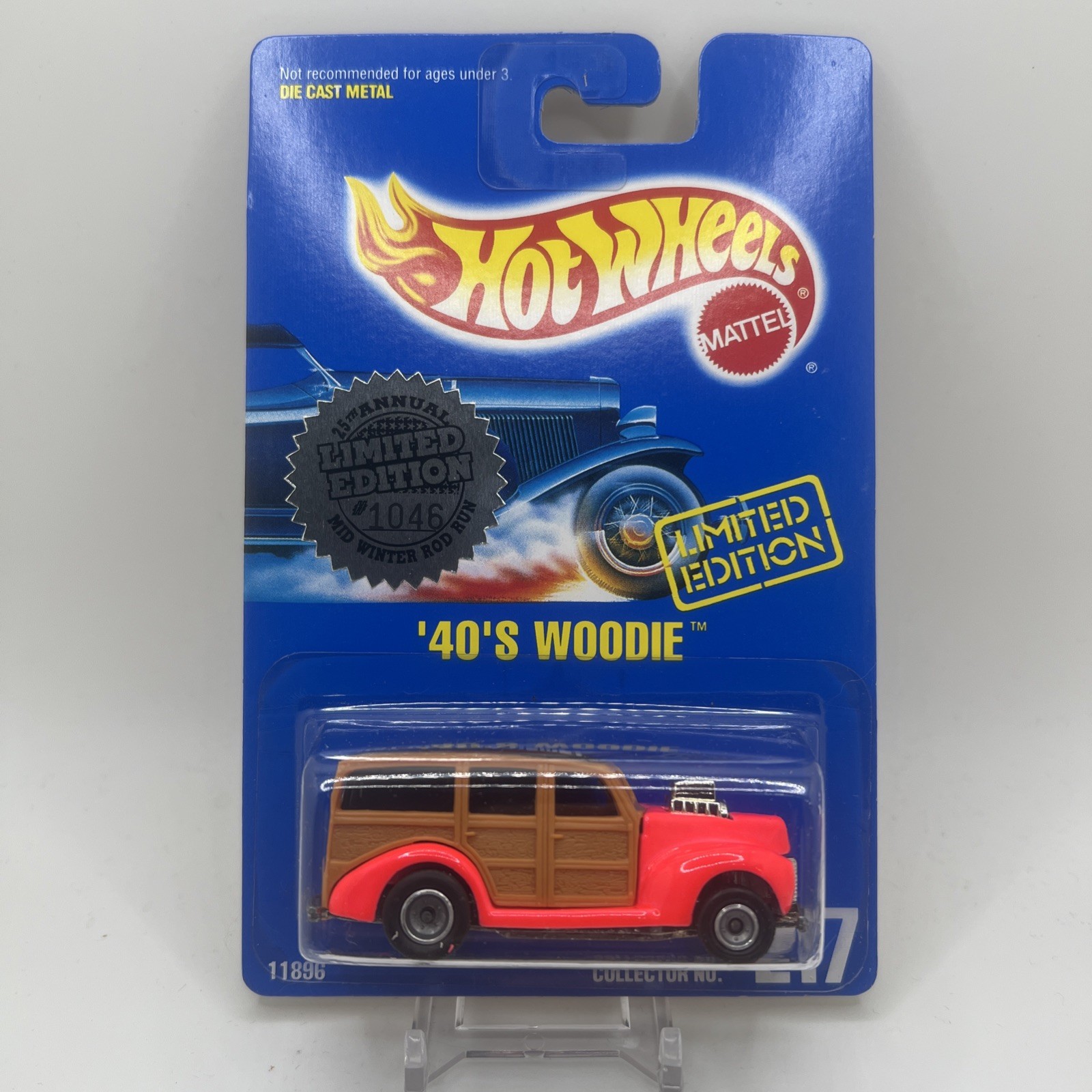 Hot Wheels 1940s Woodie 25th Annual Mid Winter Rod Run #11896 NRFP 1991 Neon Red