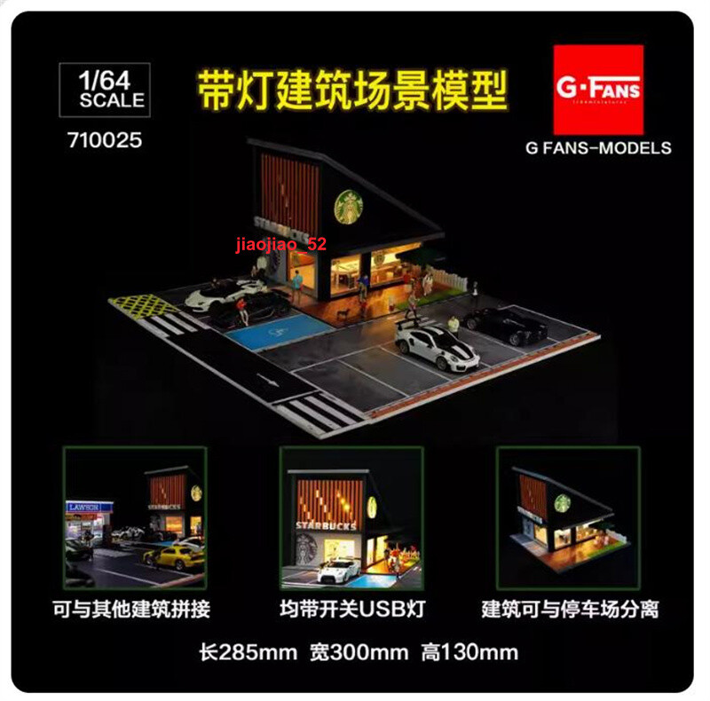 Diorama Car Garage Model 1/64 LED Lighting City Street View Building Scene Model