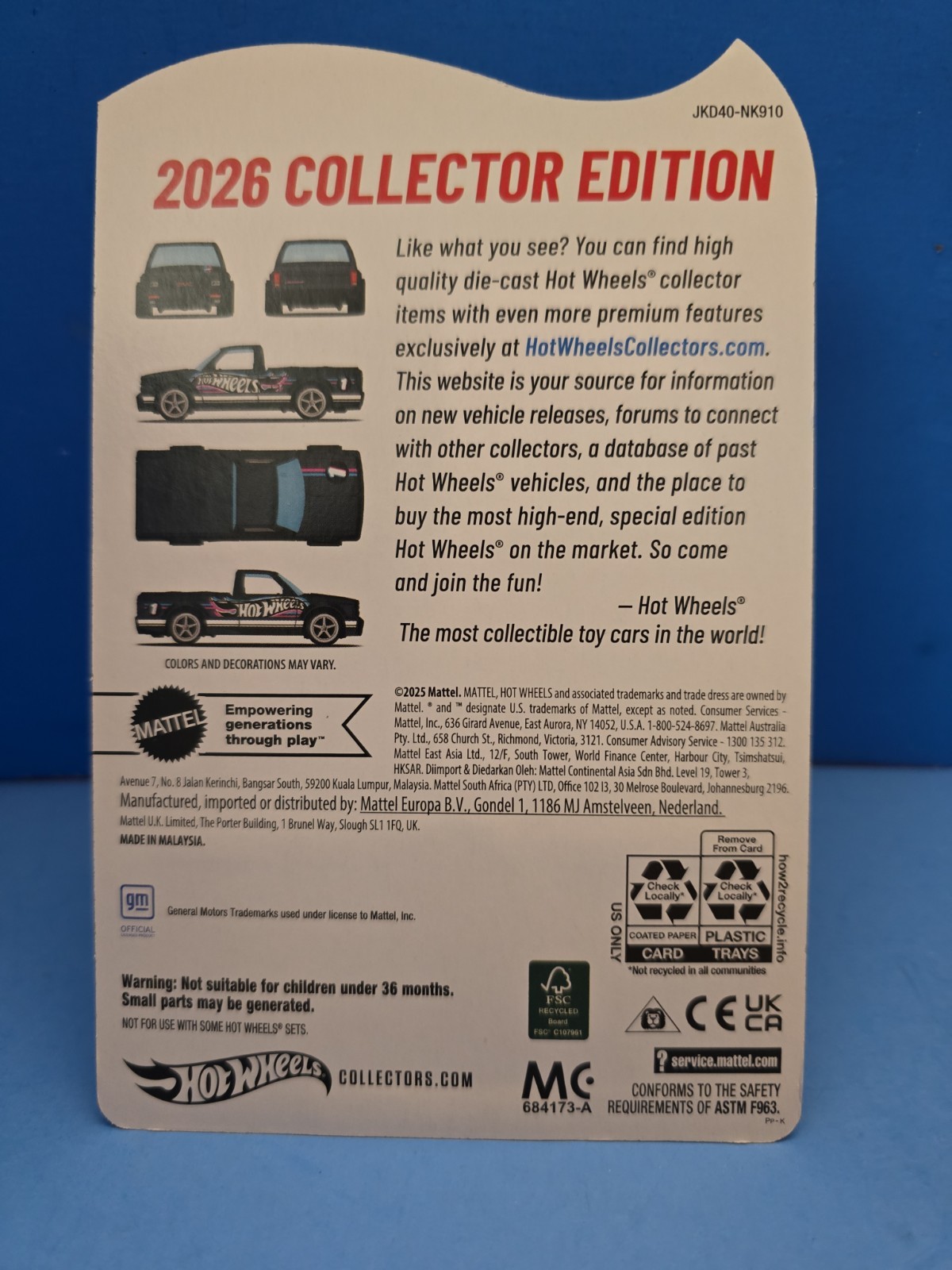 2026 Hot Wheels Collector Edition Black 1991 GMC Syclone Kroger Mail In 1:64
