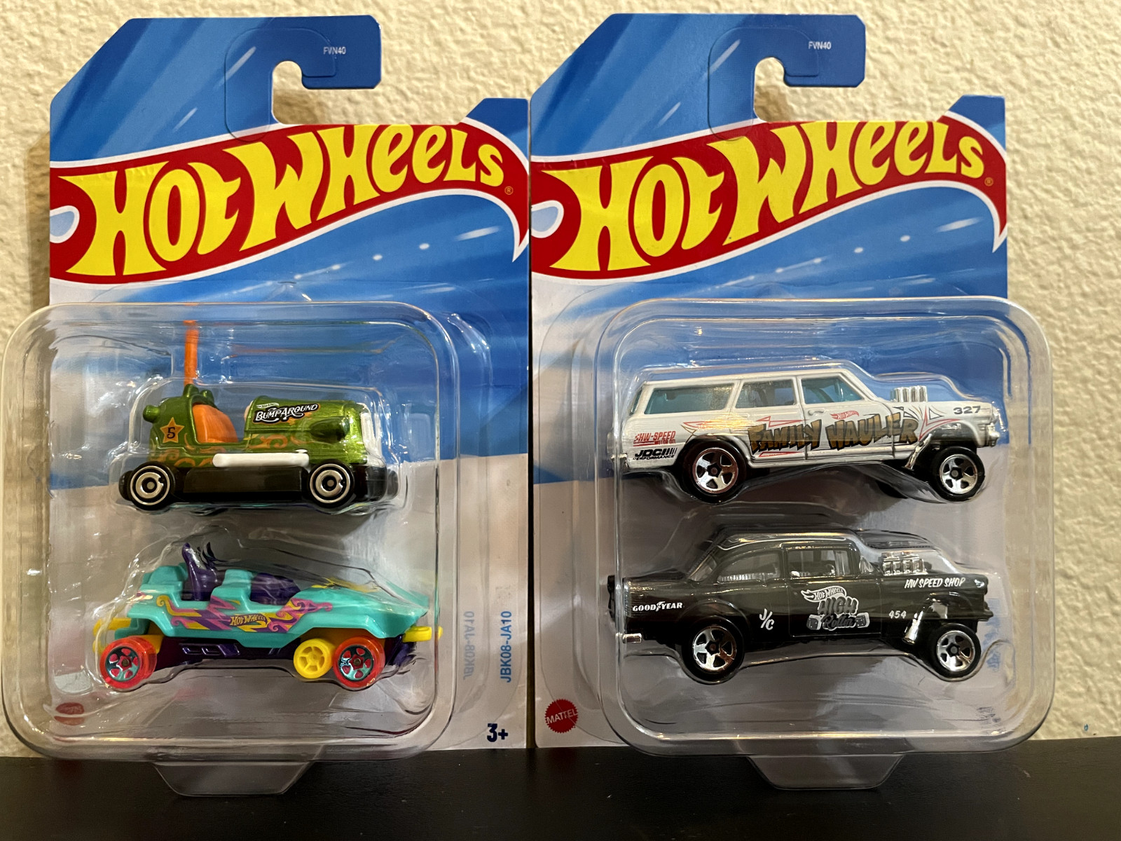 2 Hot Wheels 2 Packs, New, Unopened, Gassers, Bumber Car & Roller Coaster-Mint