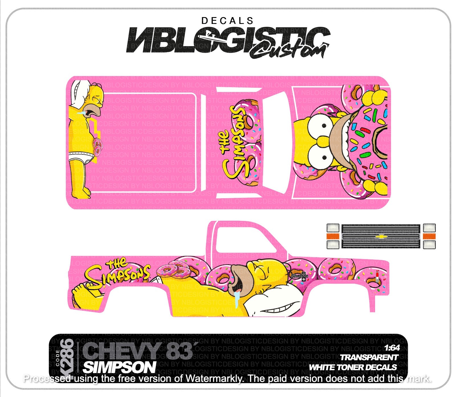 ’83 CHEVY SILVERADO Custom WaterSlide Decal for hot wheels 1/64