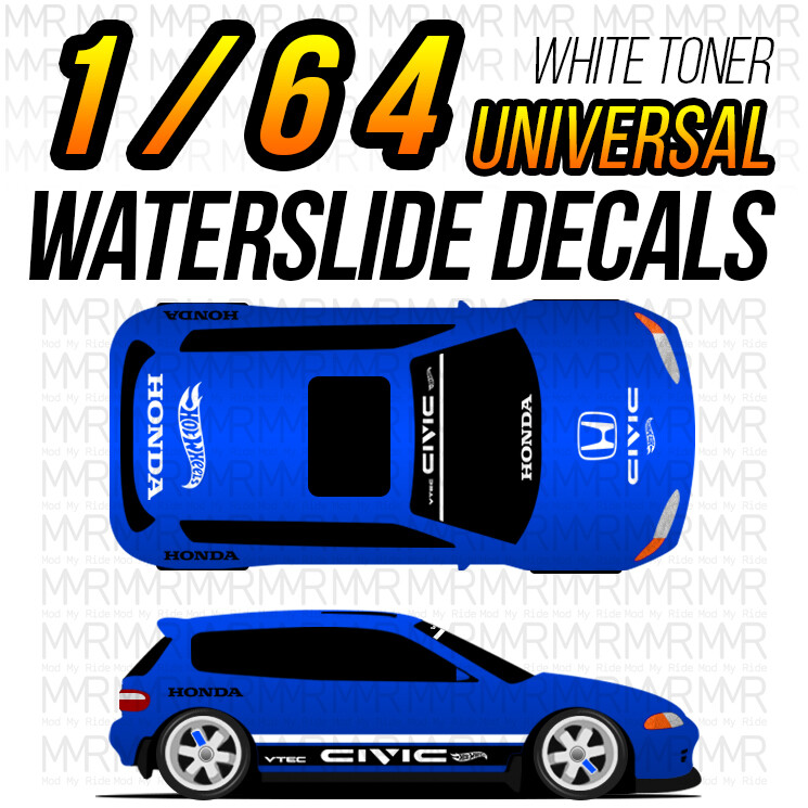 1/64 Scale CIVIC EF STRIPE Custom White Toner Universal WaterSlide Decals Hot