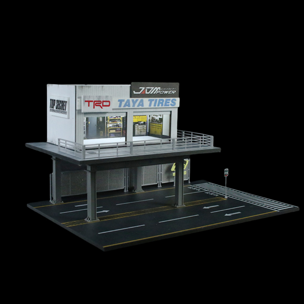 US Diorama 1:64 Die-Cast Car Garage Model City Street Repair Building Gift Scene